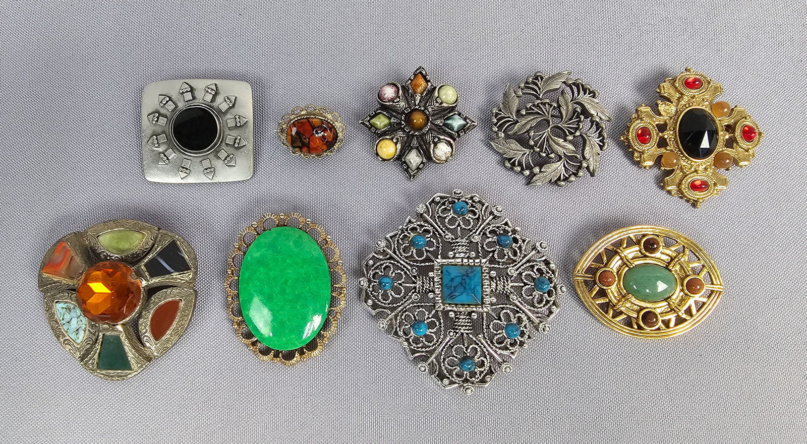 Collection of Nine Vintage Costume Jewelry Brooches Including Miracle Scottish Revival and Faux (1 of 10)