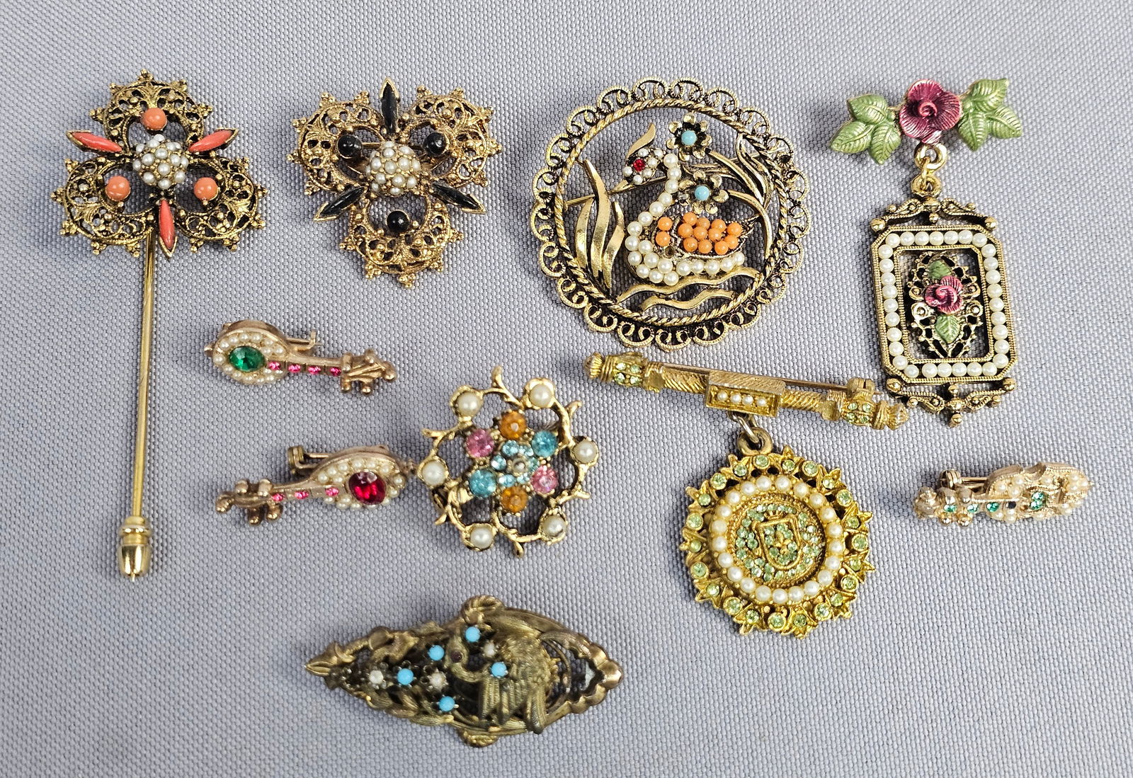 Gold-tone Victorian Revival Costume Jewelry Brooch Collection (1 of 10)