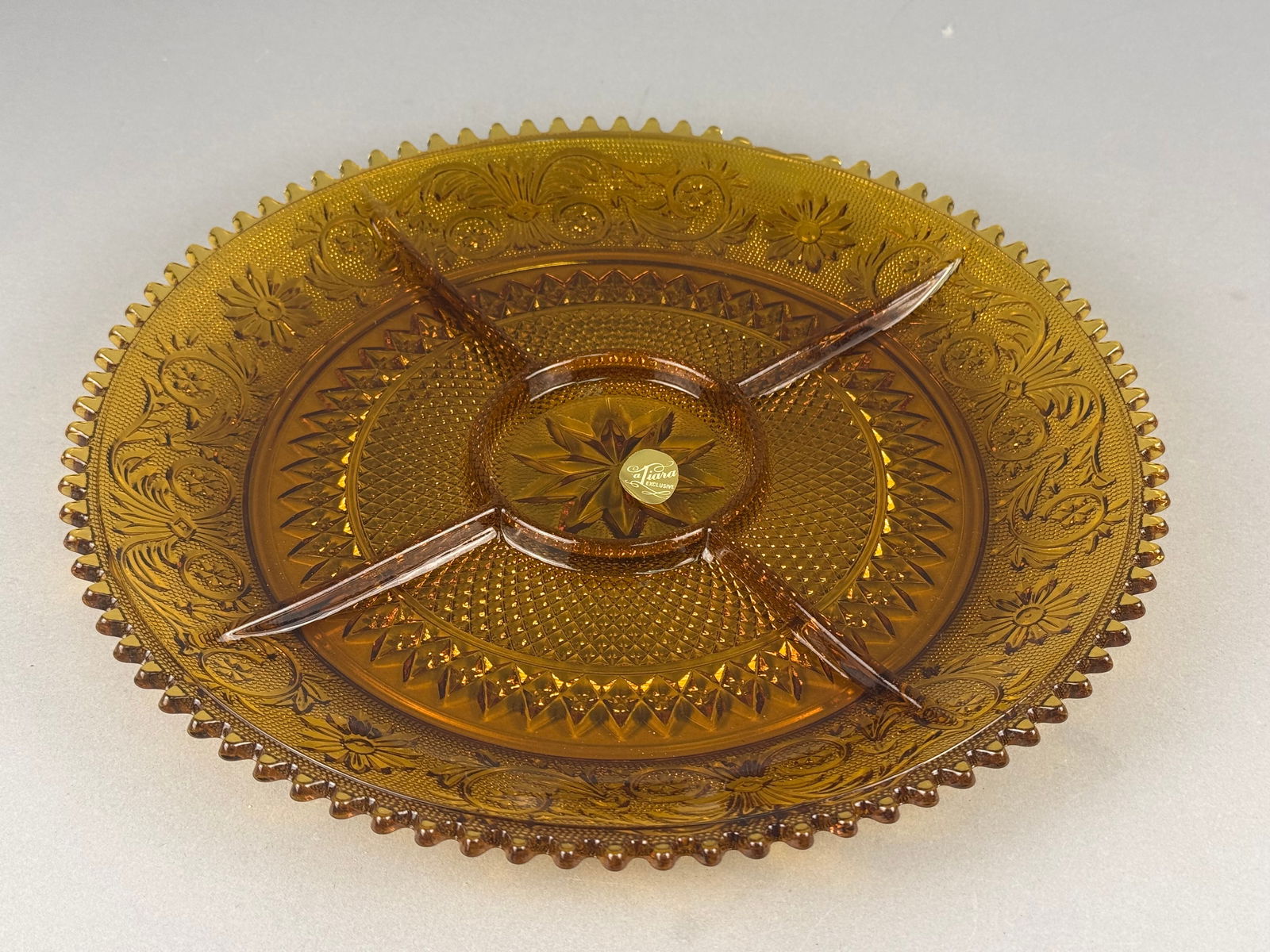 Tiara Exclusives Amber Pressed Glass Divided Serving Platter with Original Box (1 of 6)