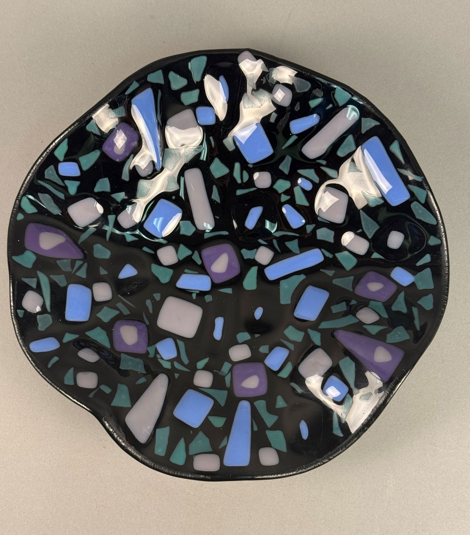 Contemporary Fused and Slumped Art Glass Mosaic Bowl (1 of 3)