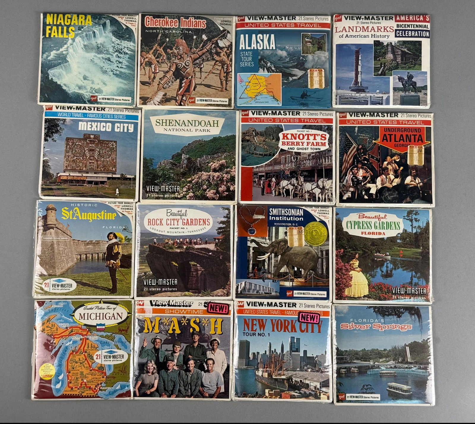 GAF and Sawyer's View-Master 3-Reel Packet Collection, Travel and Television Subjects, 1970-1978 (1 of 12)