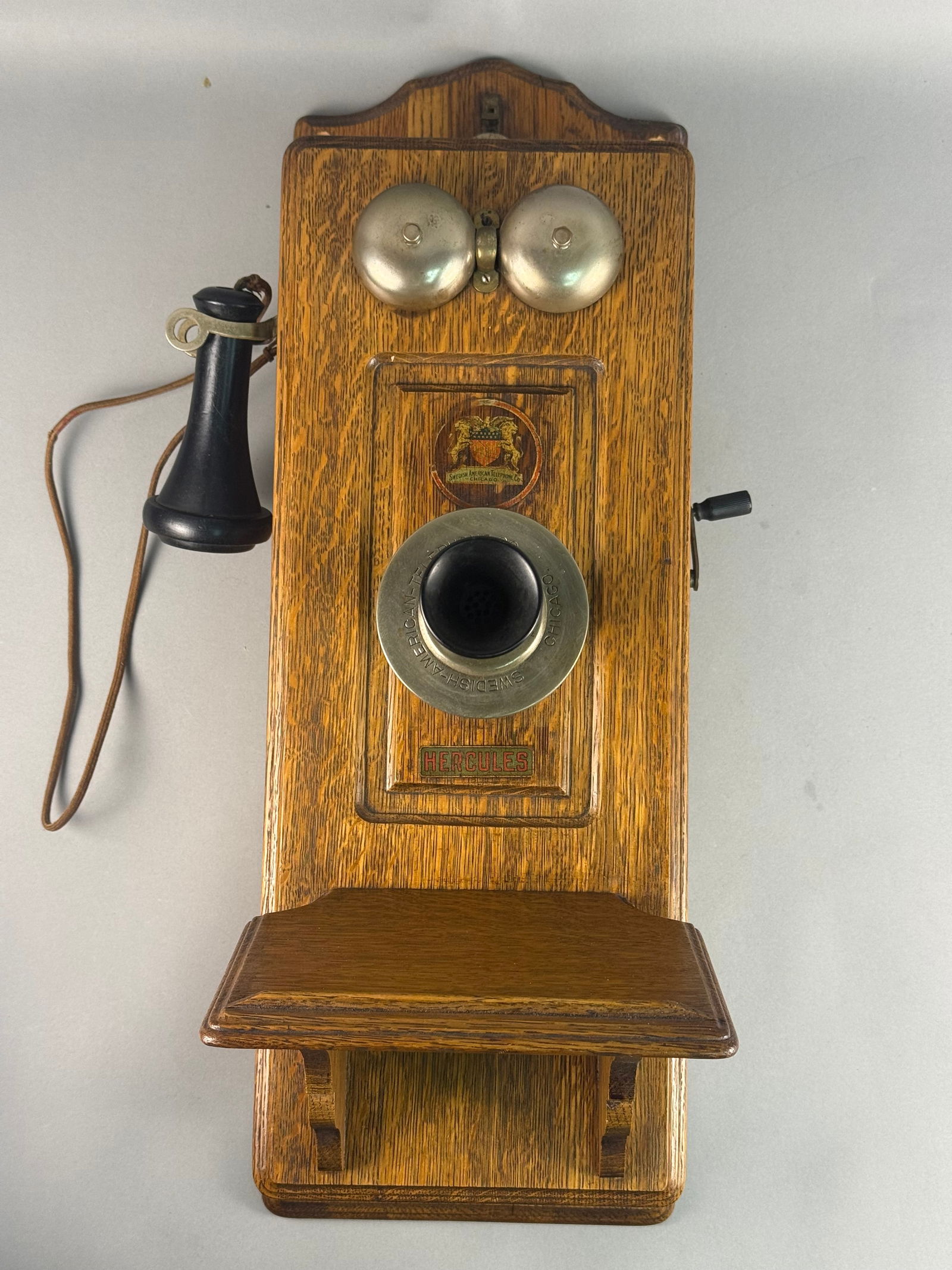 Antique Swedish American Cathedral Top Oak Wall Telephone (1 of 9)