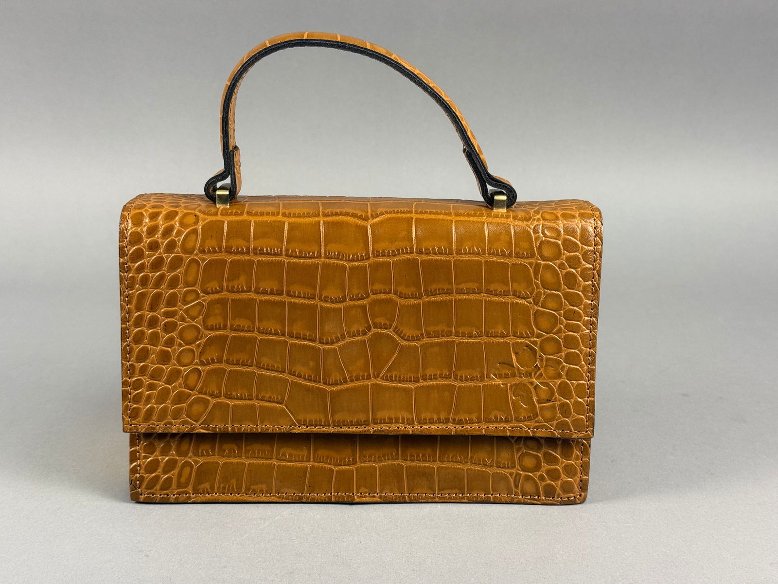 Patricia Nash Distressed Vintage Croc Leather Top Handle Bag, Cognac (1 of 9)