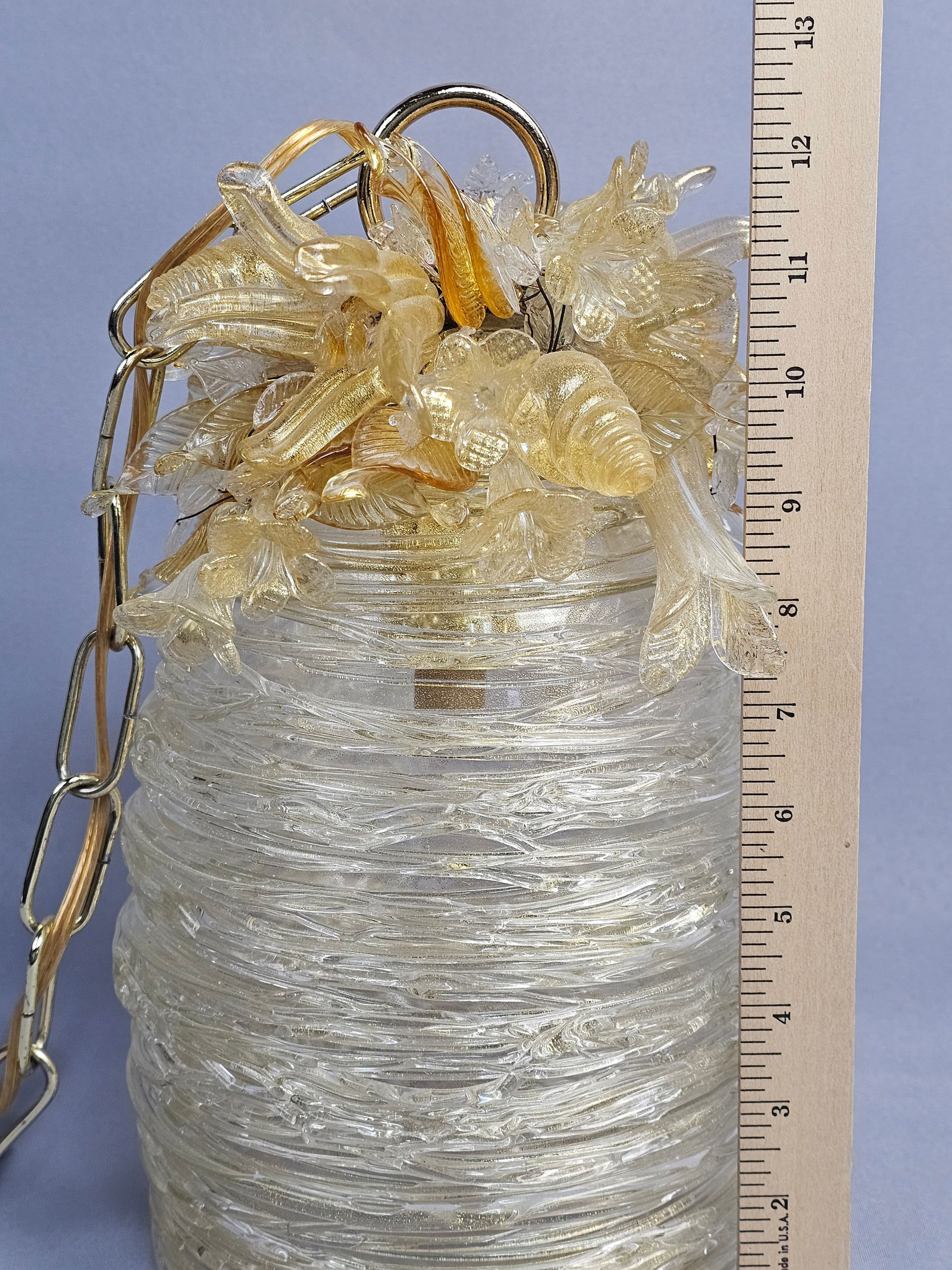 Vintage Murano Style Textured Glass Pendant Hanging Light - 2