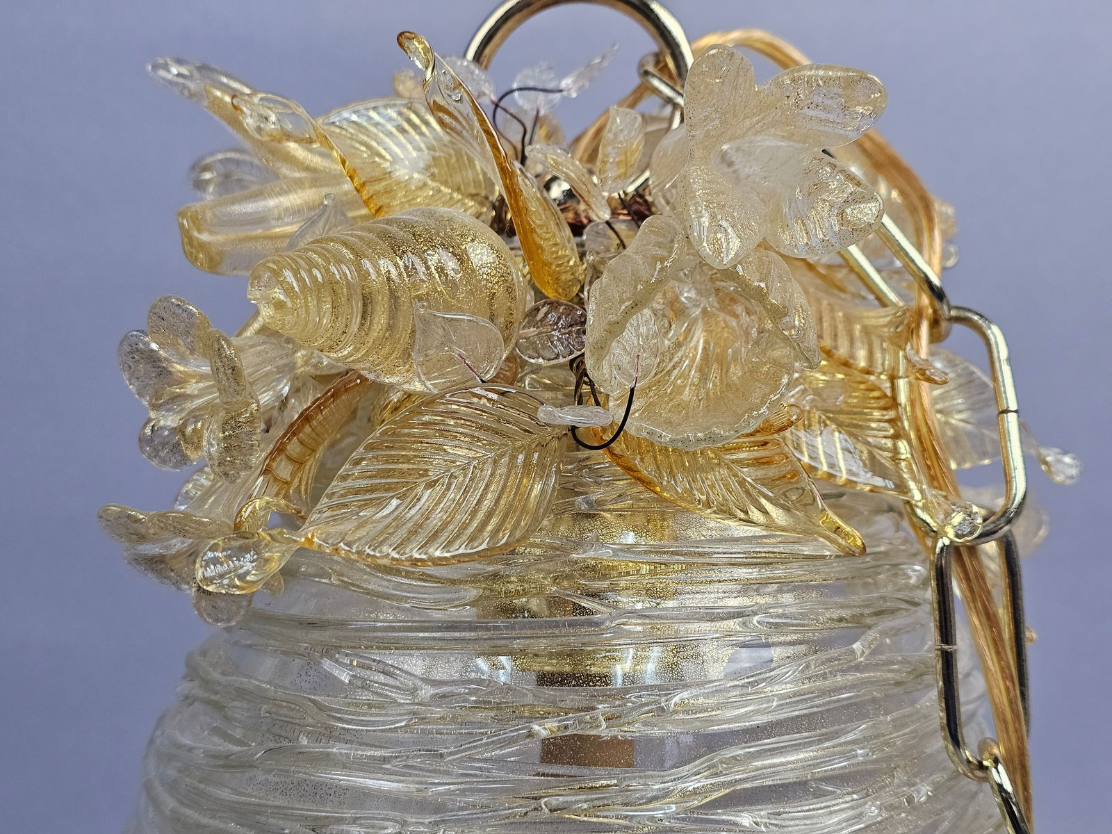 Vintage Murano Style Textured Glass Pendant Hanging Light - 4