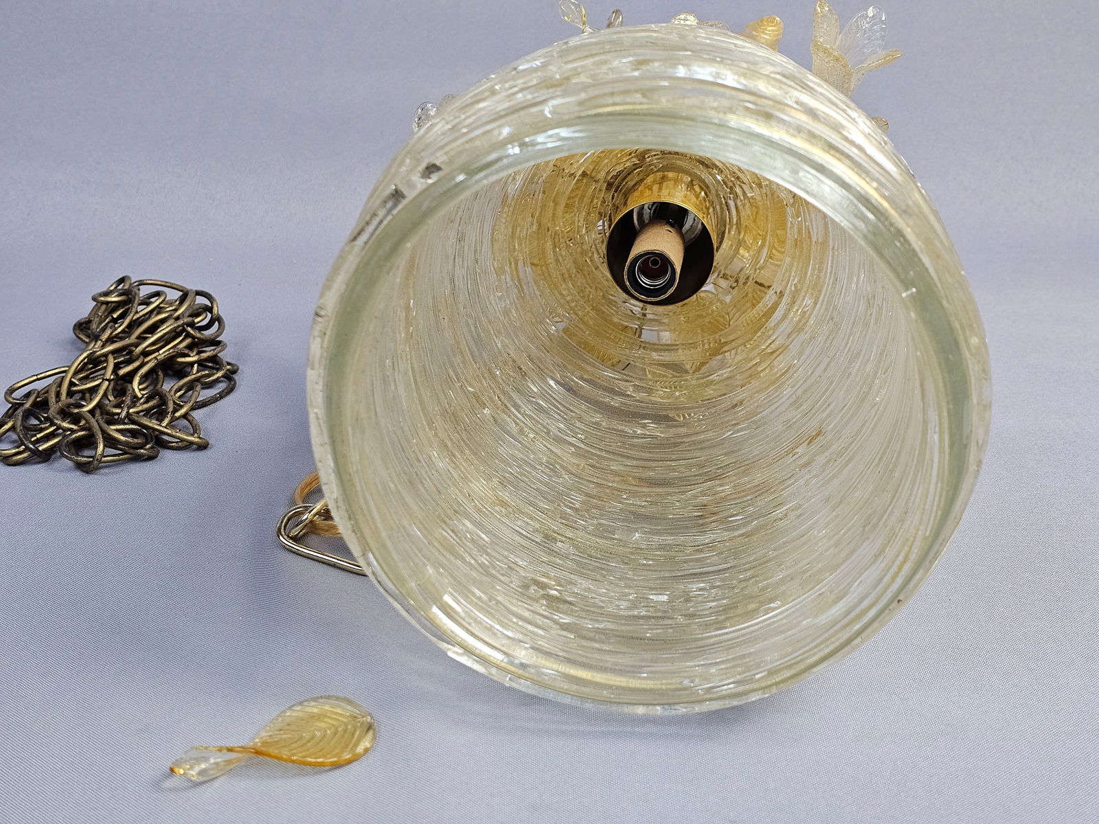 Vintage Murano Style Textured Glass Pendant Hanging Light - 8