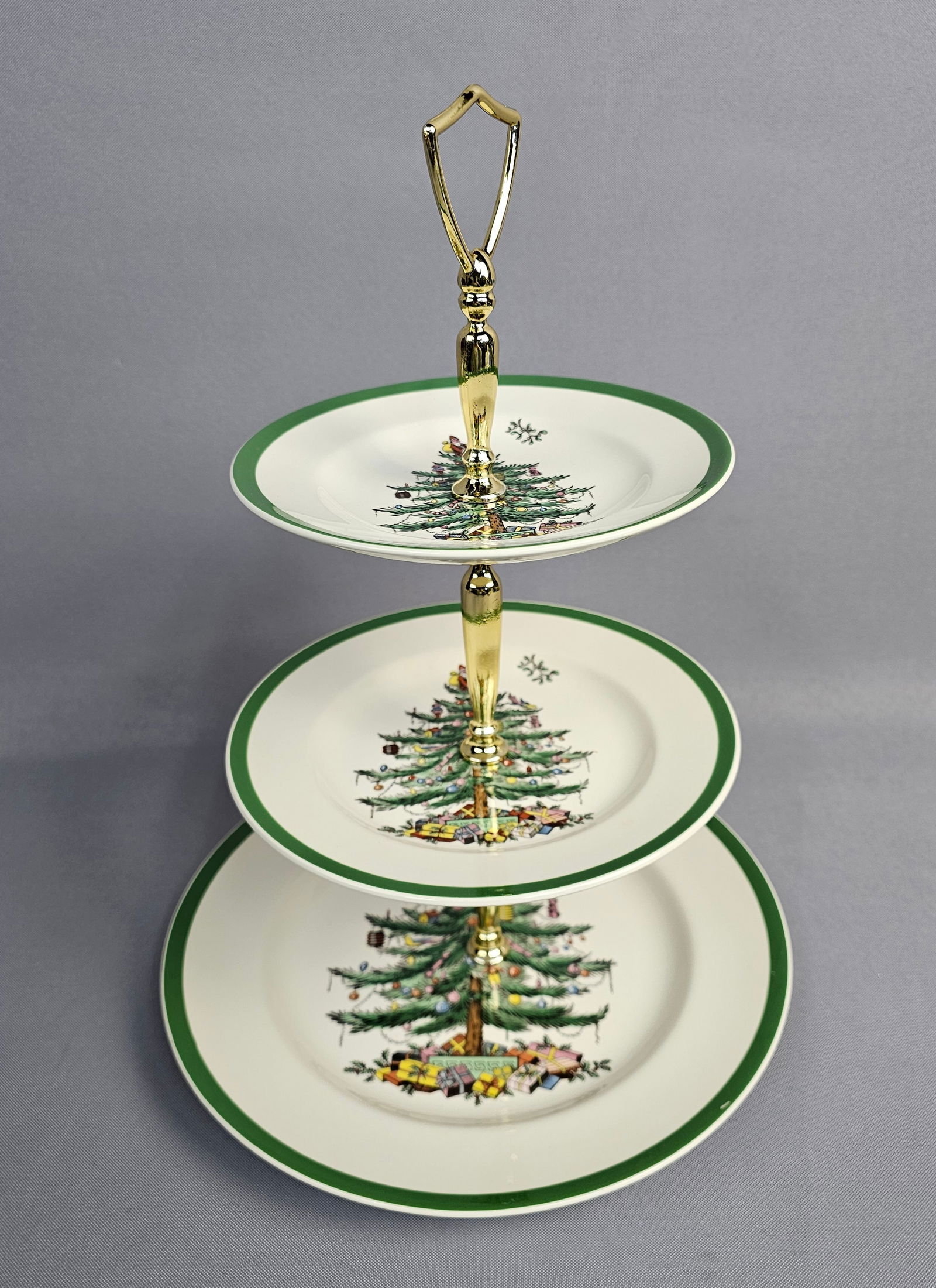 Spode Christmas Tree Pattern Three-Tier Ceramic Serving Tray with Original Box - 2
