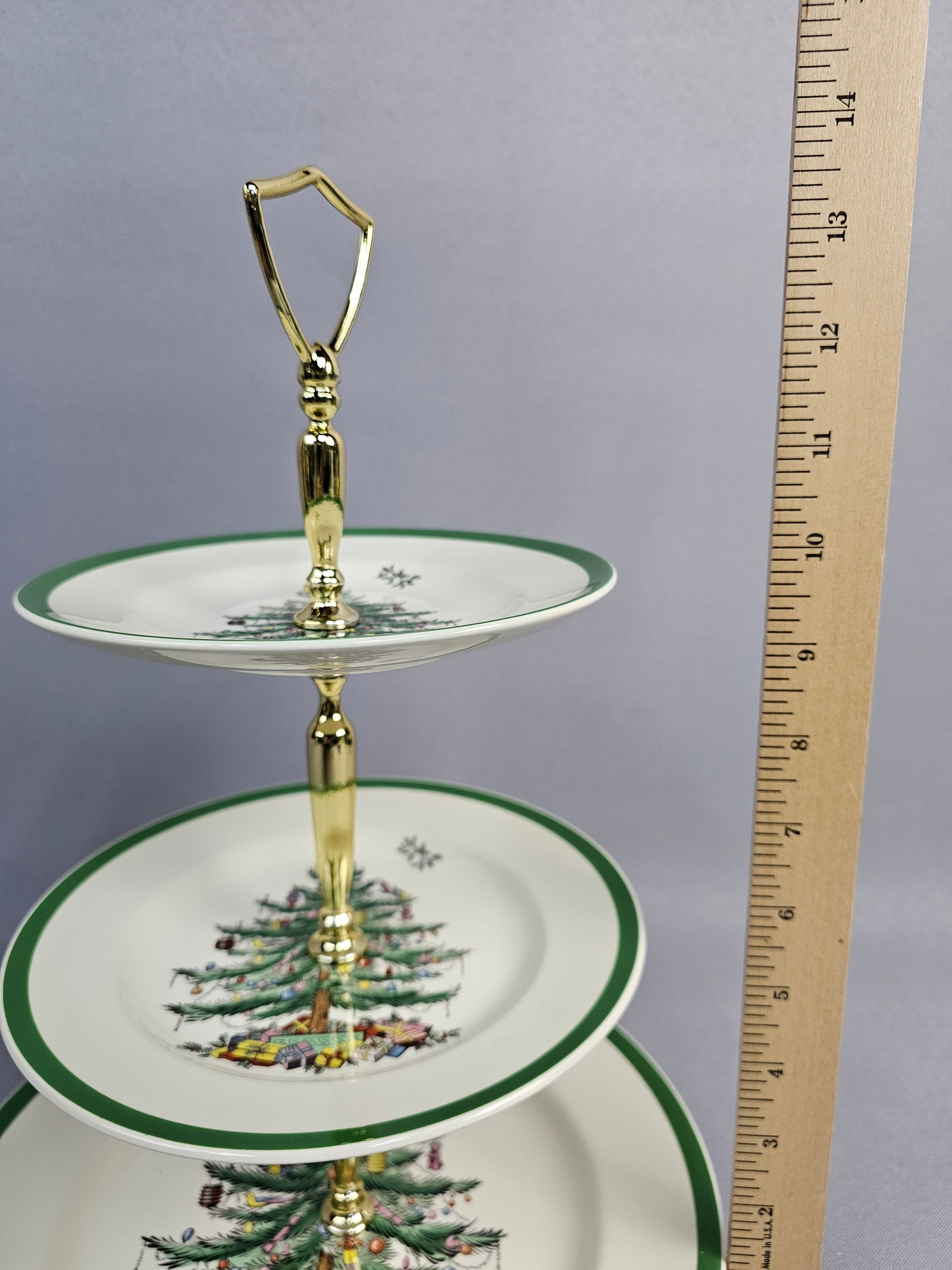 Spode Christmas Tree Pattern Three-Tier Ceramic Serving Tray with Original Box - 4