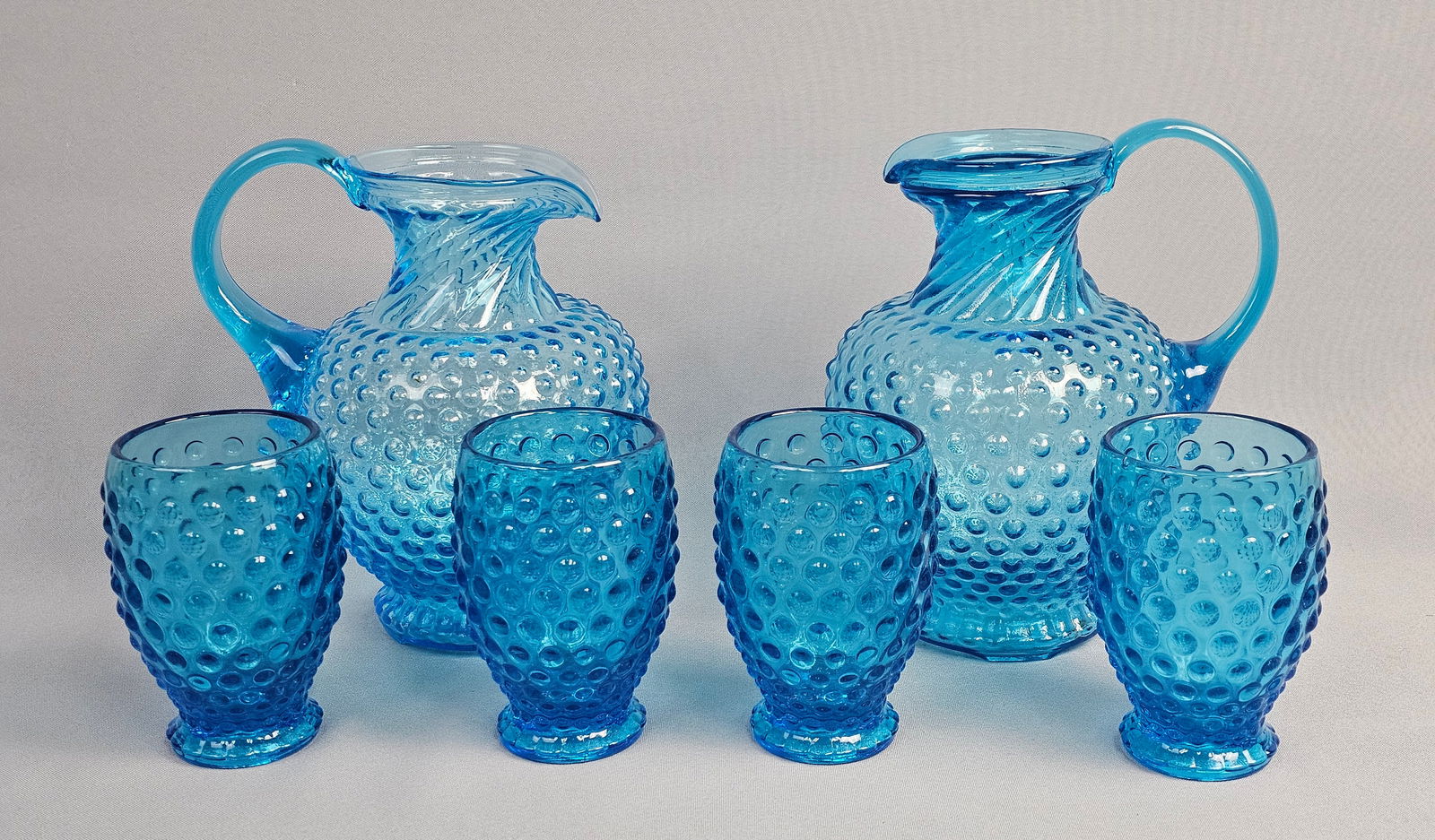 A Set of Hobnail and Swirl Glass Pitchers and Tumblers (1 of 10)