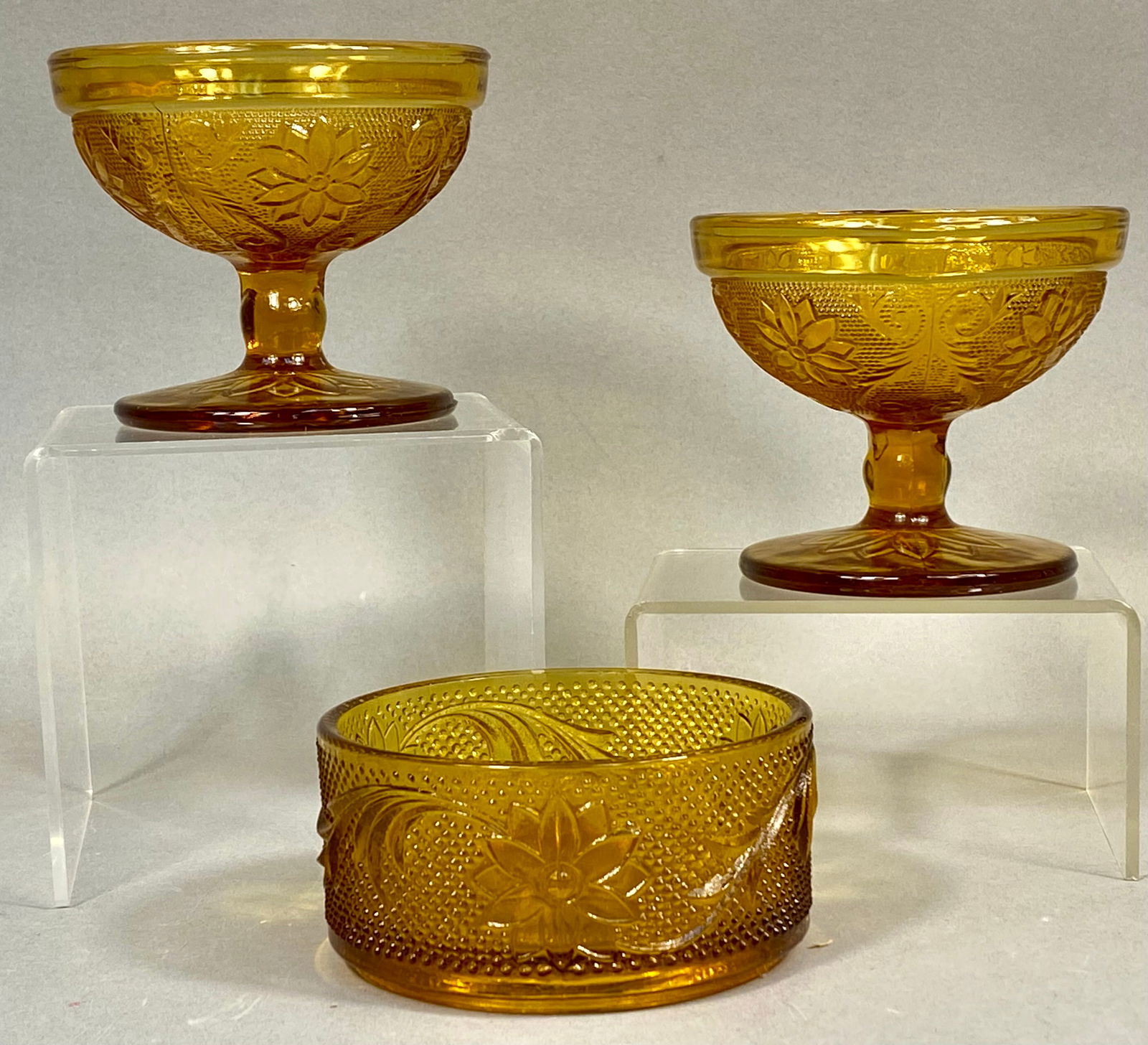 Attributed to Indiana Glass, Pressed Amber Sandwich Pattern Glassware (1 of 5)
