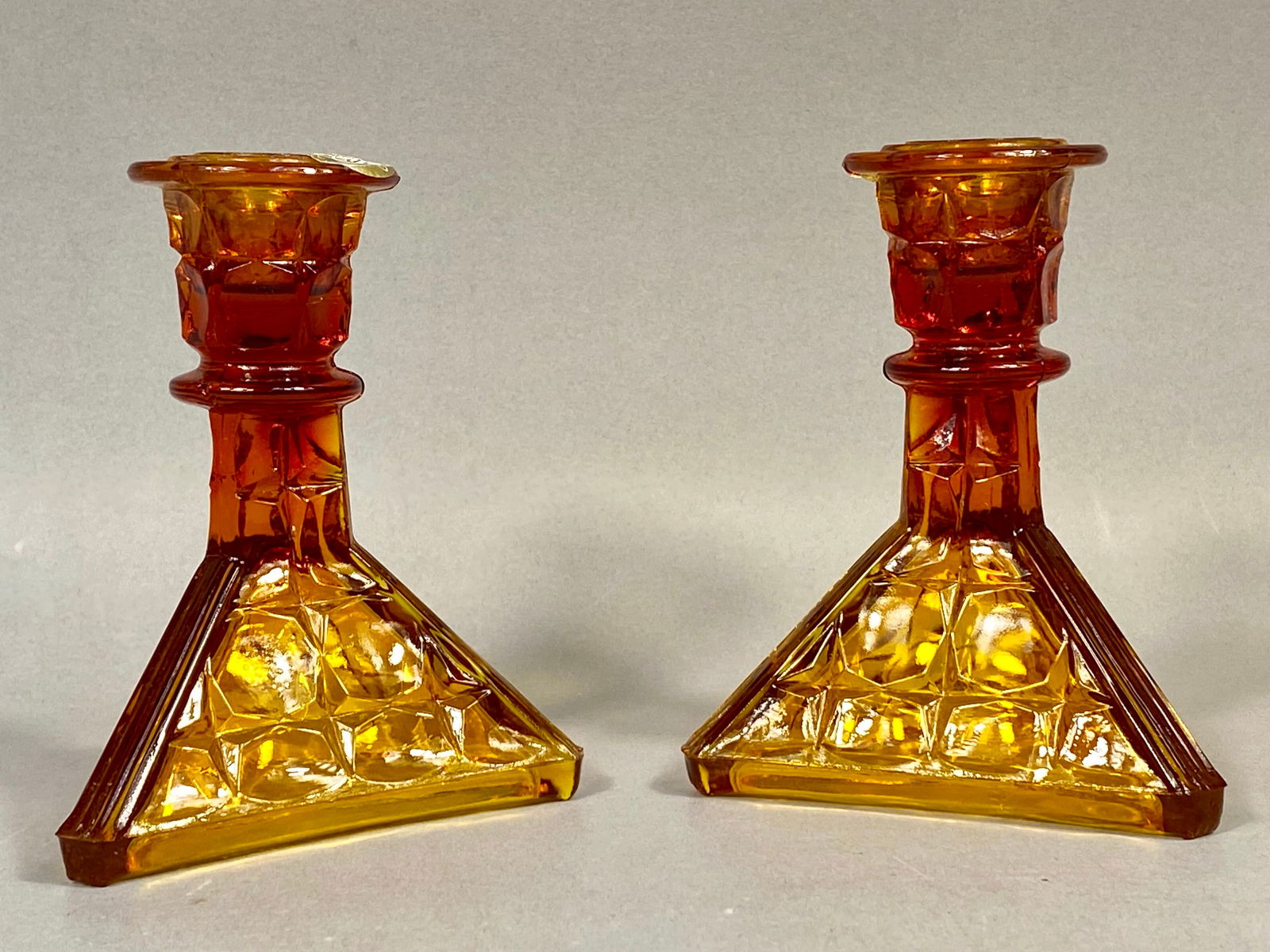 Tiara Exclusives, Monarch Pattern, Amberina, A Pair of Candlesticks (1 of 3)