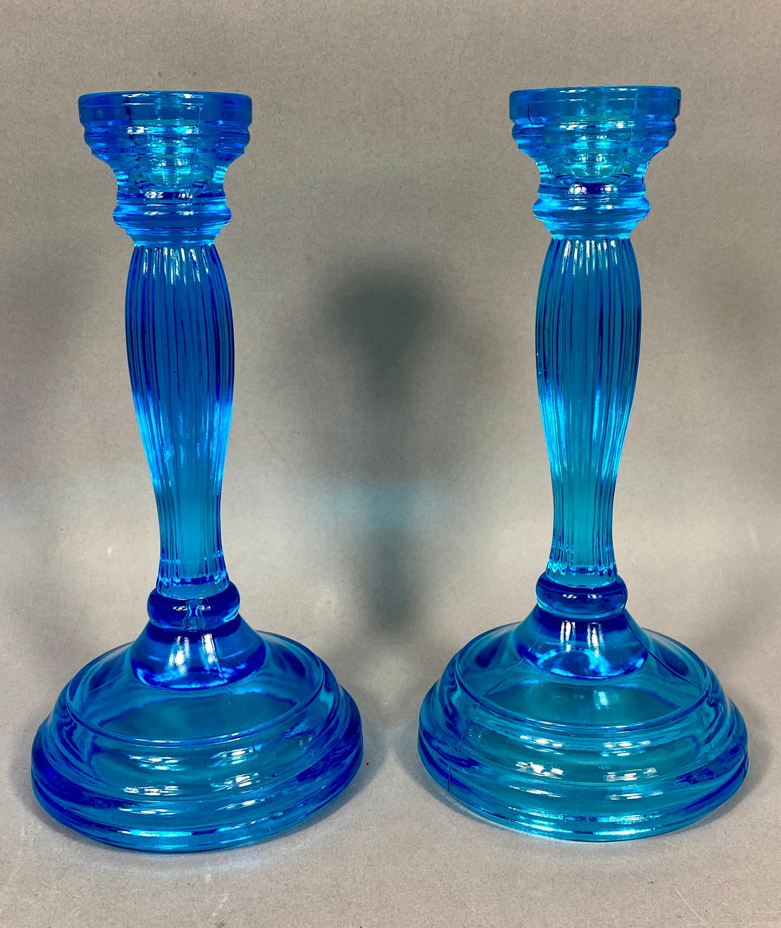 Talking Tables Style Mold-Pressed Turquoise Blue Glass Candlesticks (1 of 3)