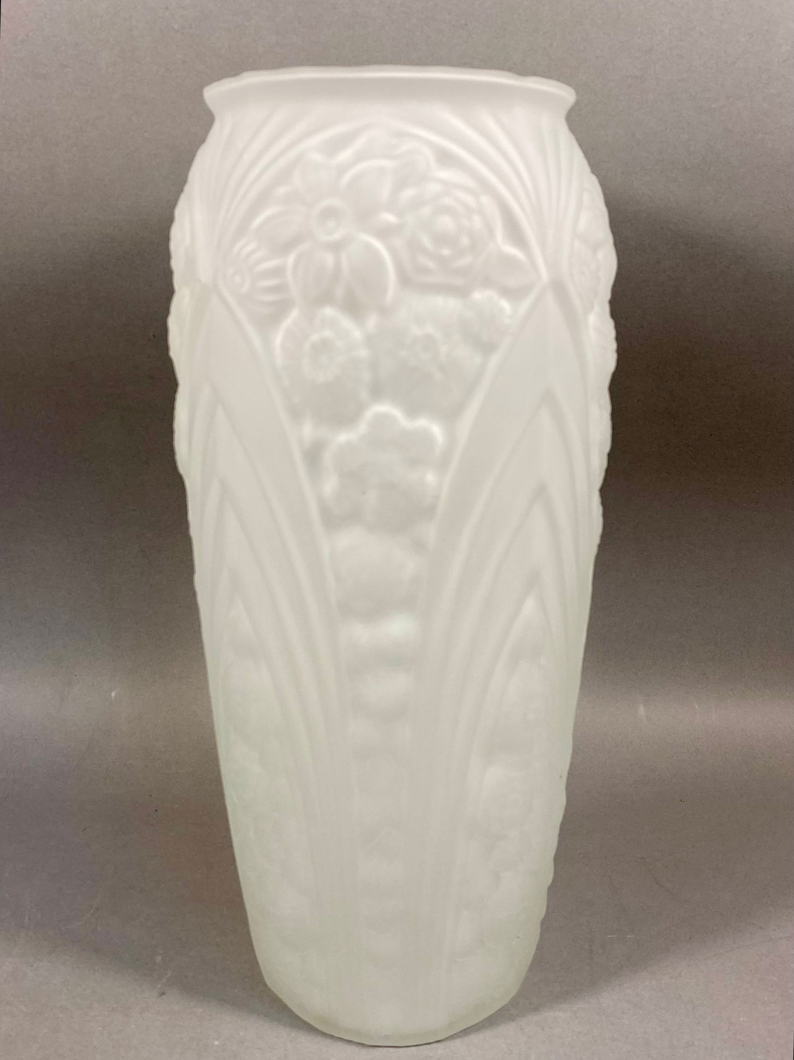 Tiara Exclusives Frosted Satin Glass Art Deco Style Floral Vase with Original Box, circa 1980s (1 of 5)