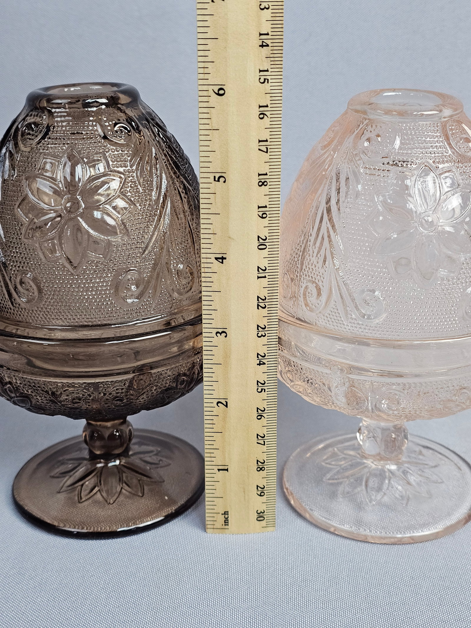 A Pair of Tiara Indiana Glass Sandwich Pattern Fairy Lamps - 2