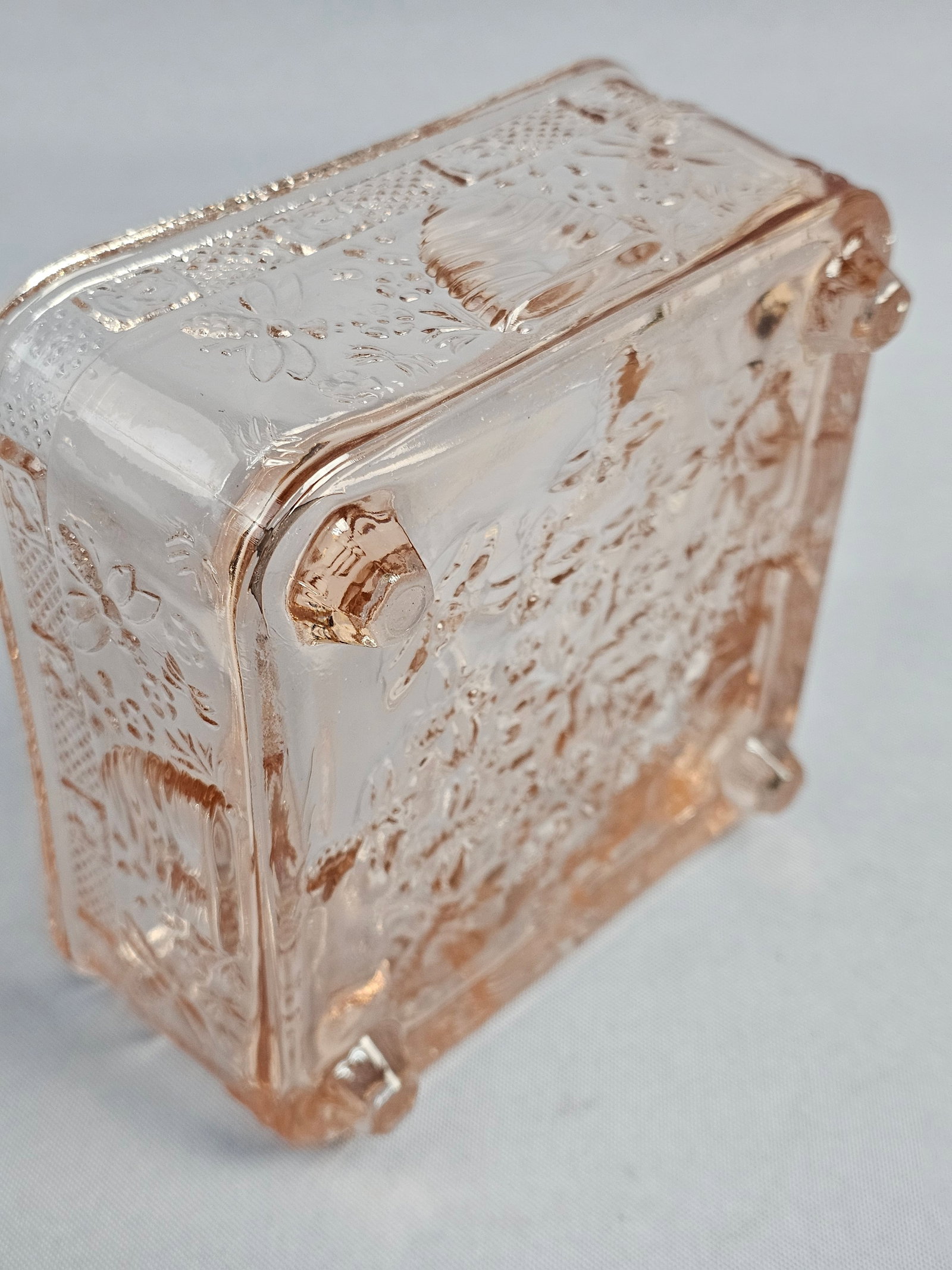 Tiara Pink Glass Honey Bee Pattern Covered Dish - 7