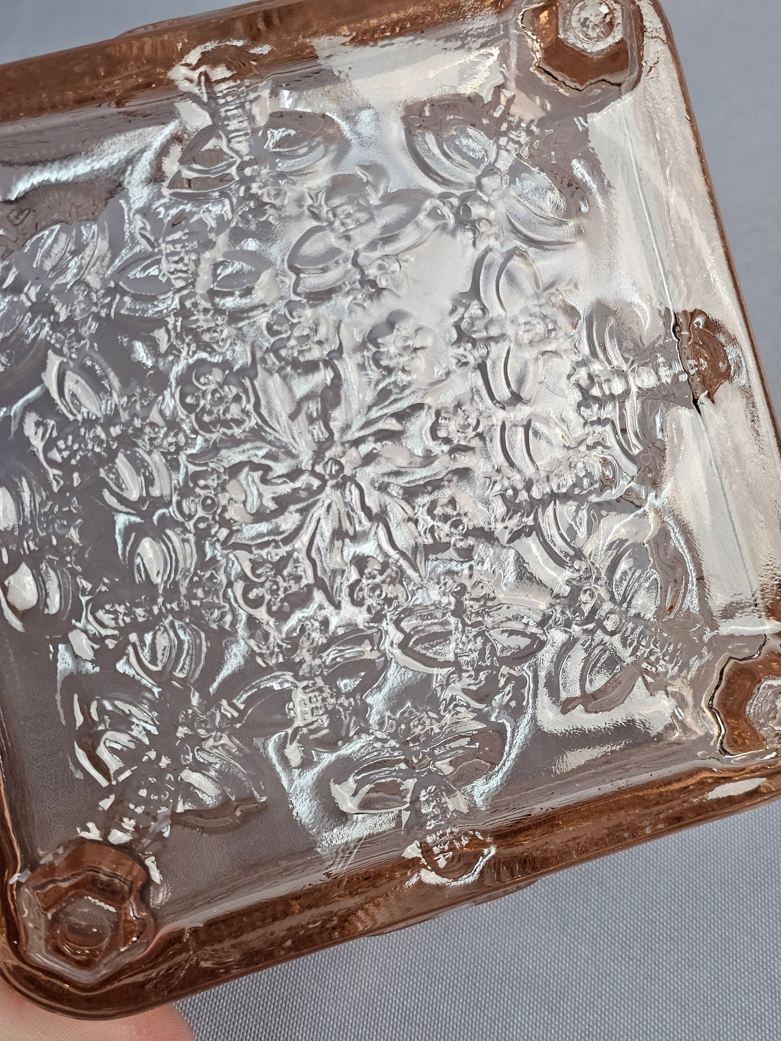 Tiara Pink Glass Honey Bee Pattern Covered Dish - 8