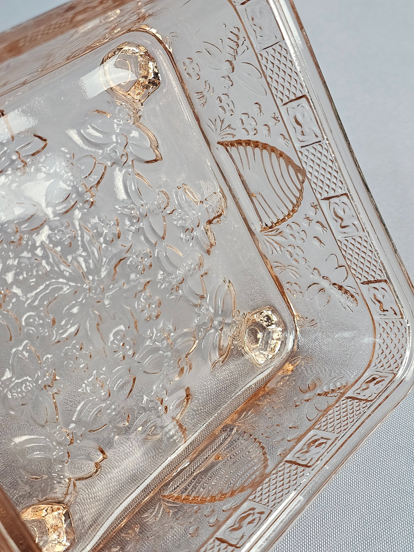 Tiara Pink Glass Honey Bee Pattern Covered Dish - 9
