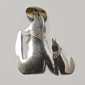 Southwestern Sterling Howling Wolf Brooch 10.5 Grams