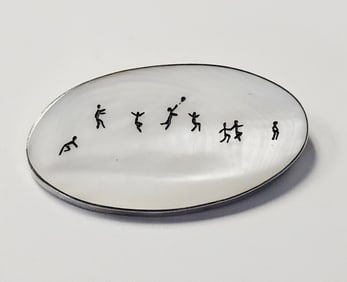 Sterling and Mother-of-Pearl Figural Brooch 26.9 Grams