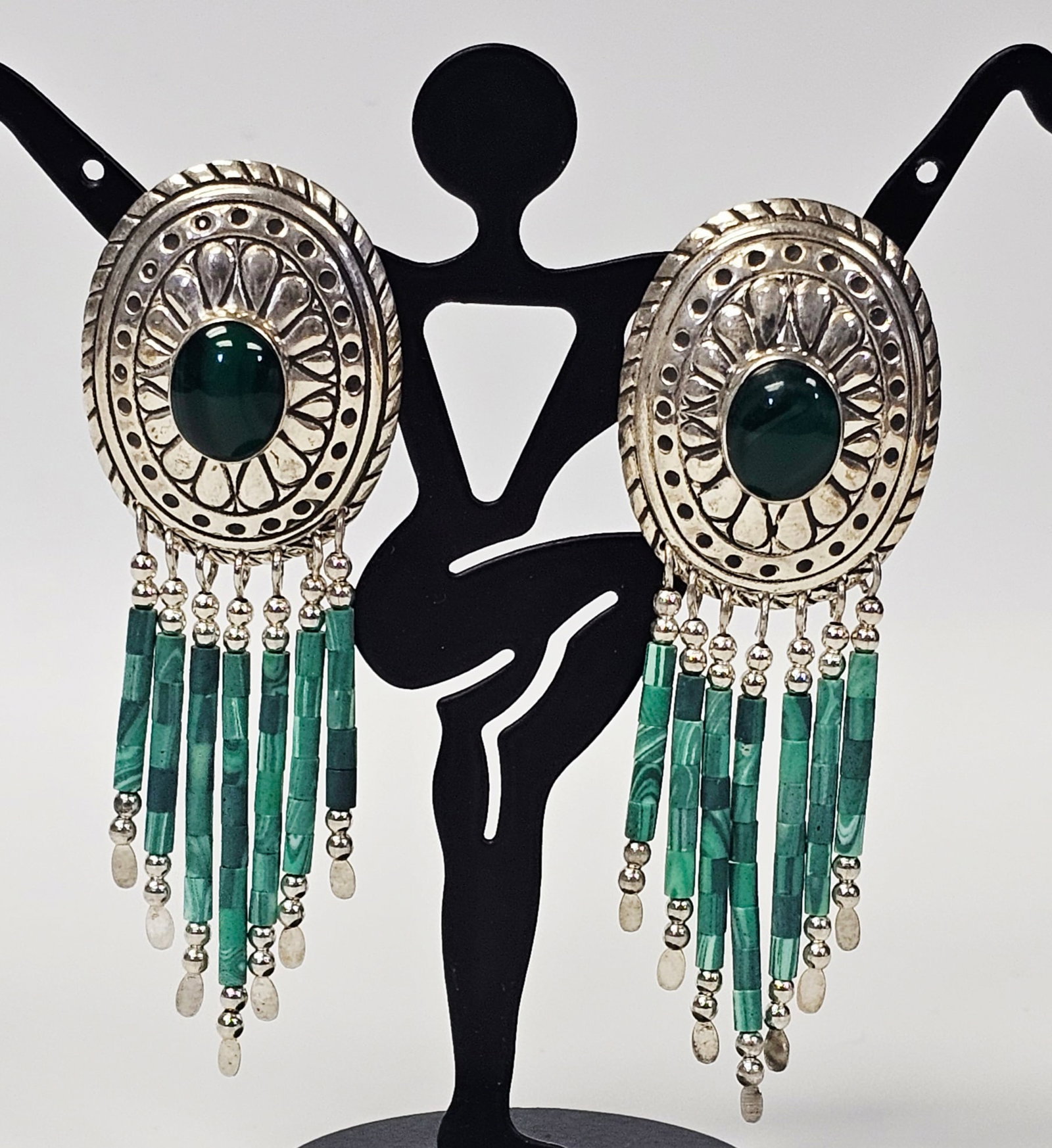 Sterling Malachite Dangle Earrings 10.5 Grams (1 of 7)