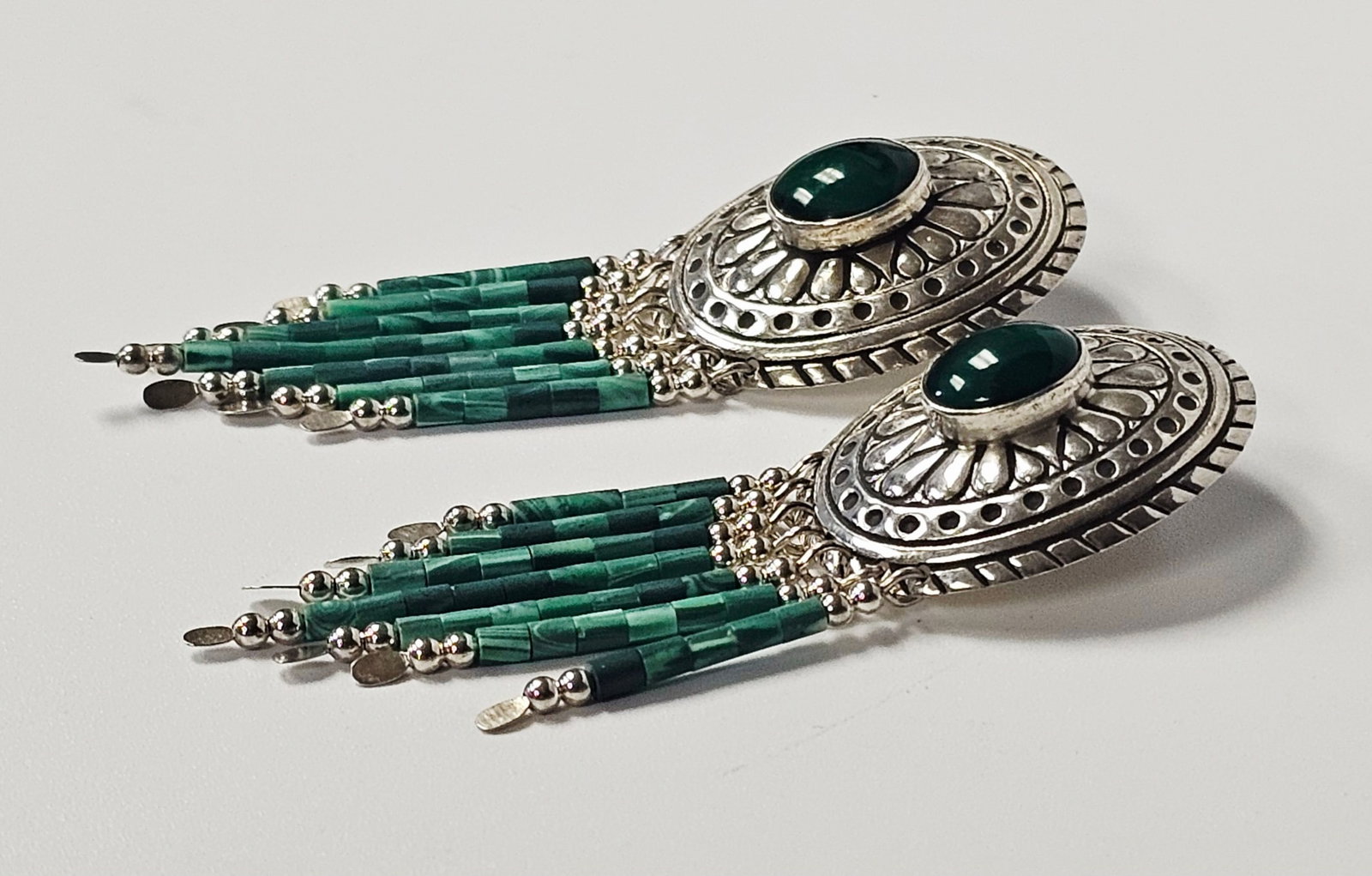 Sterling Malachite Dangle Earrings 10.5 Grams - 3