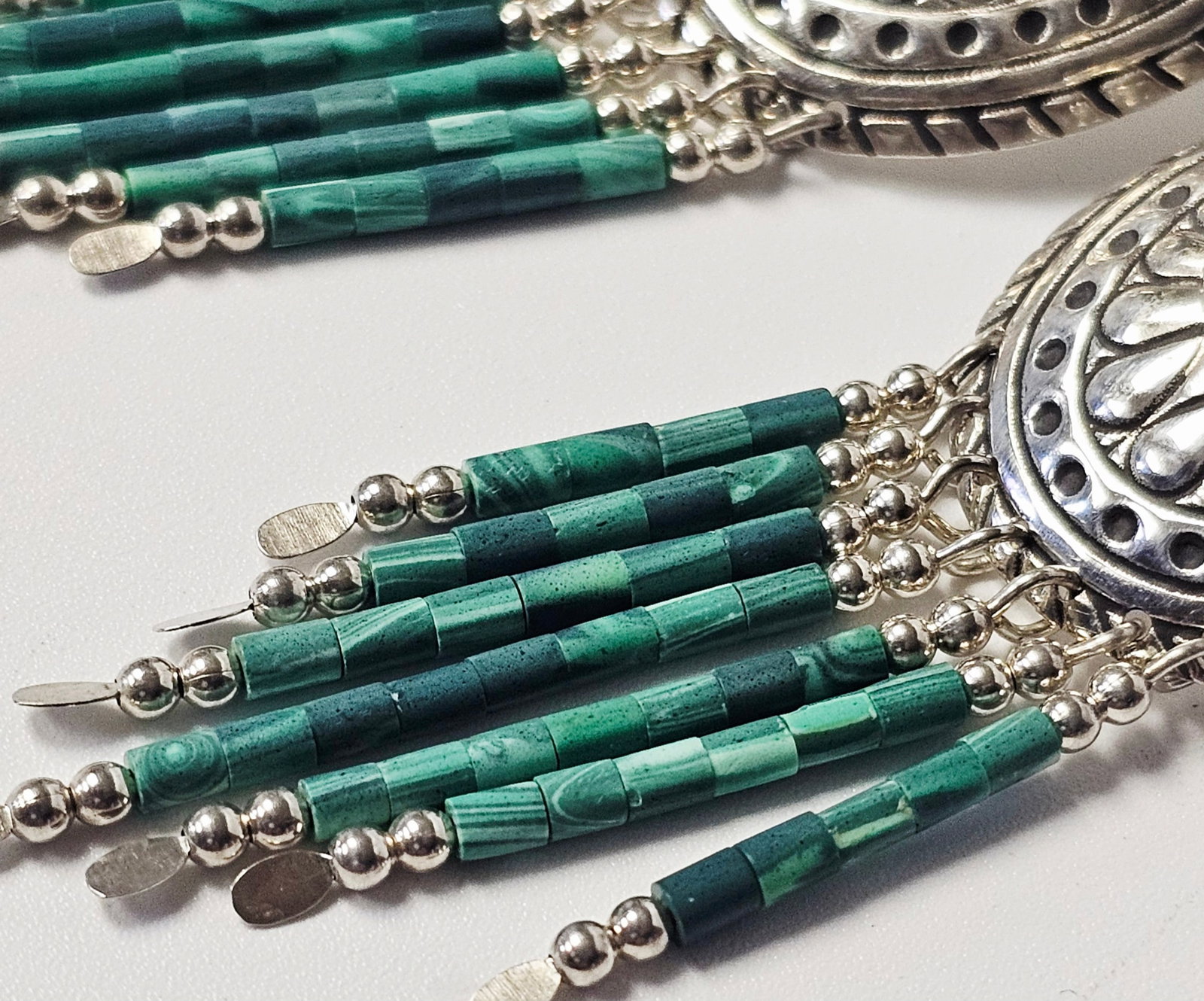 Sterling Malachite Dangle Earrings 10.5 Grams - 4