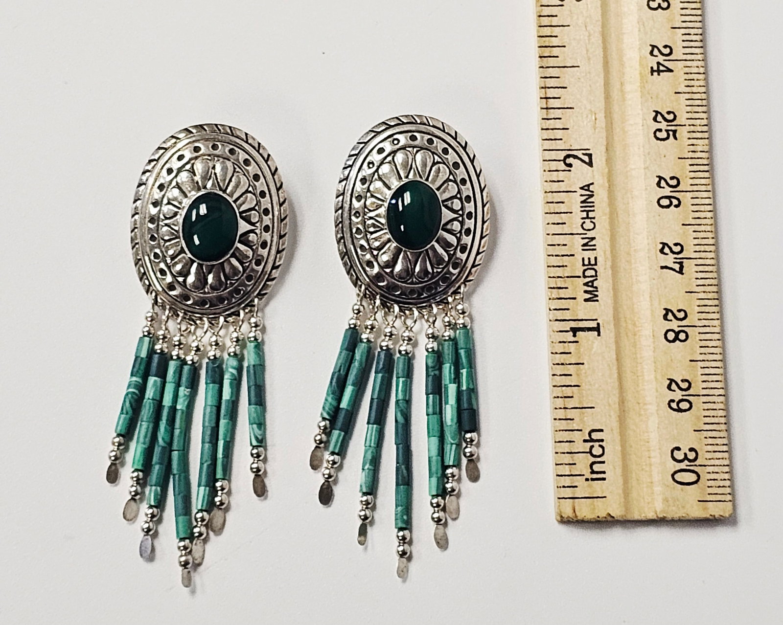 Sterling Malachite Dangle Earrings 10.5 Grams - 5