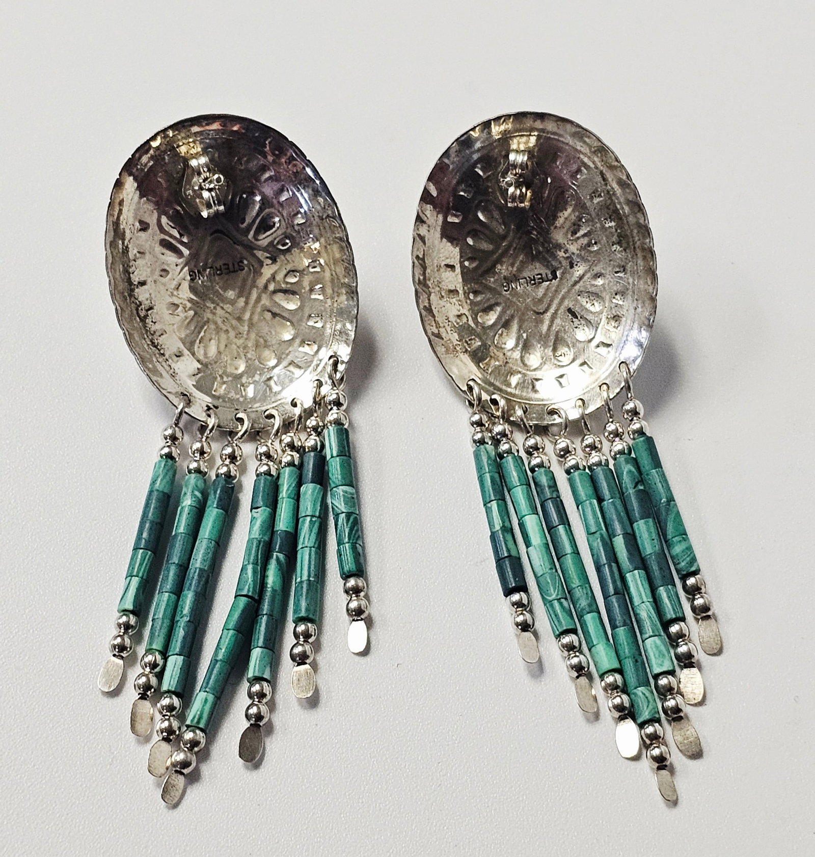 Sterling Malachite Dangle Earrings 10.5 Grams - 6