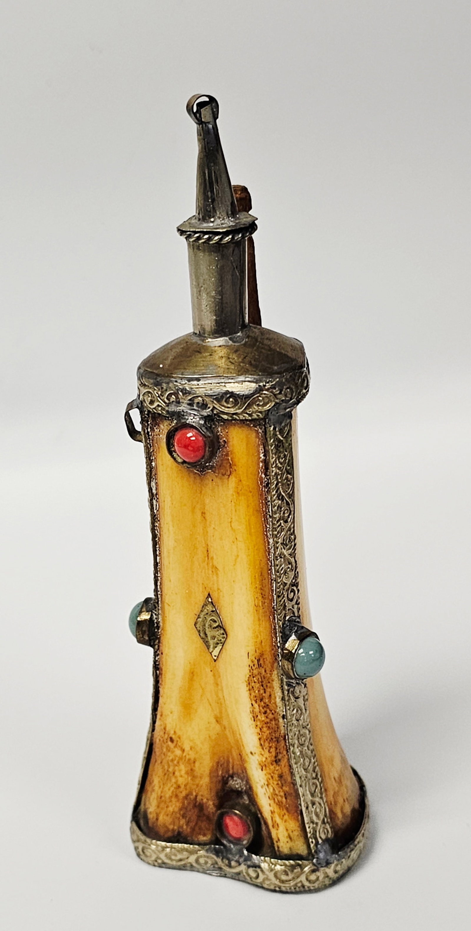 Himalayan Carved Bone White Metal Kohl Flask (1 of 11)