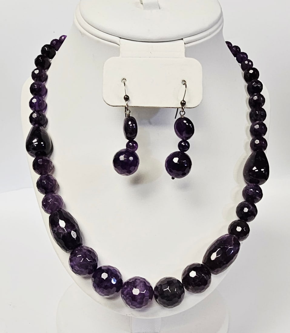 Jay King Sterling Faceted Amethyst Bead Necklace & Earrings (1 of 7)