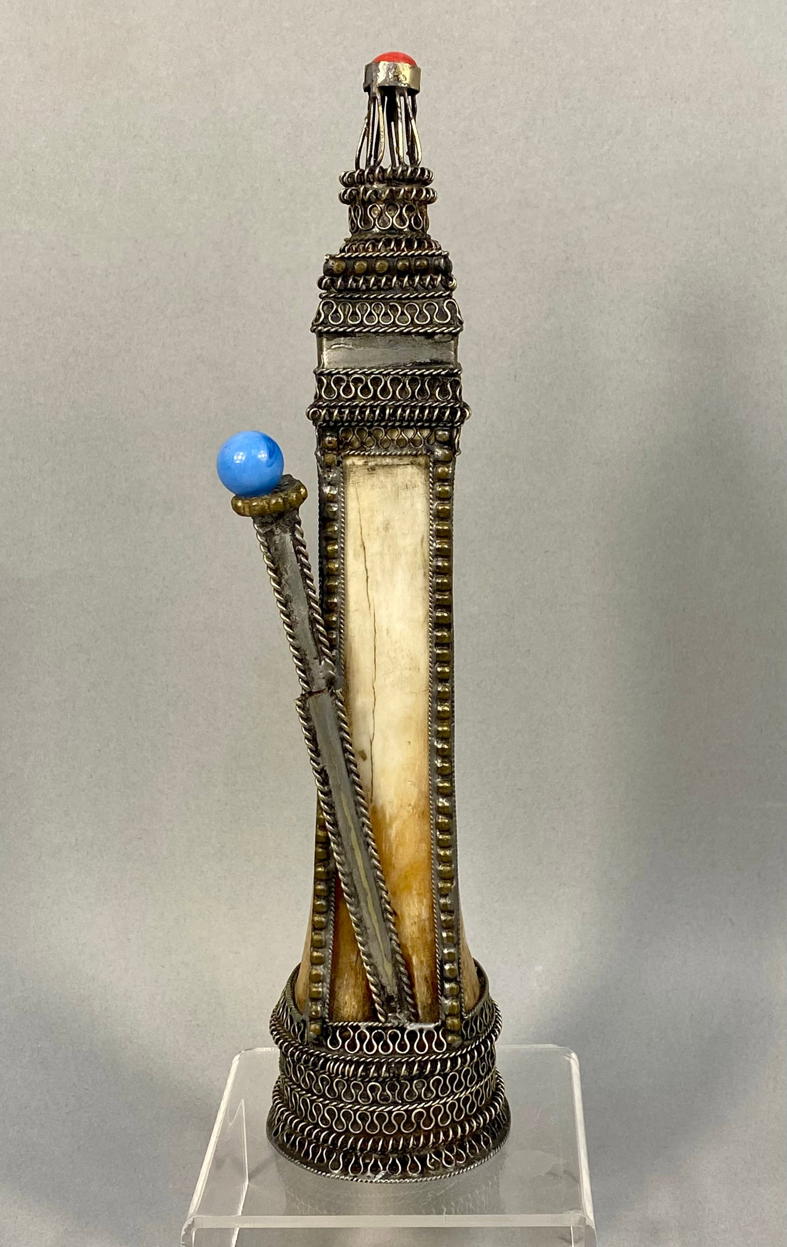 North African Silver Toned Filigree and Bone Kohl Bottle Mikhala (1 of 6)