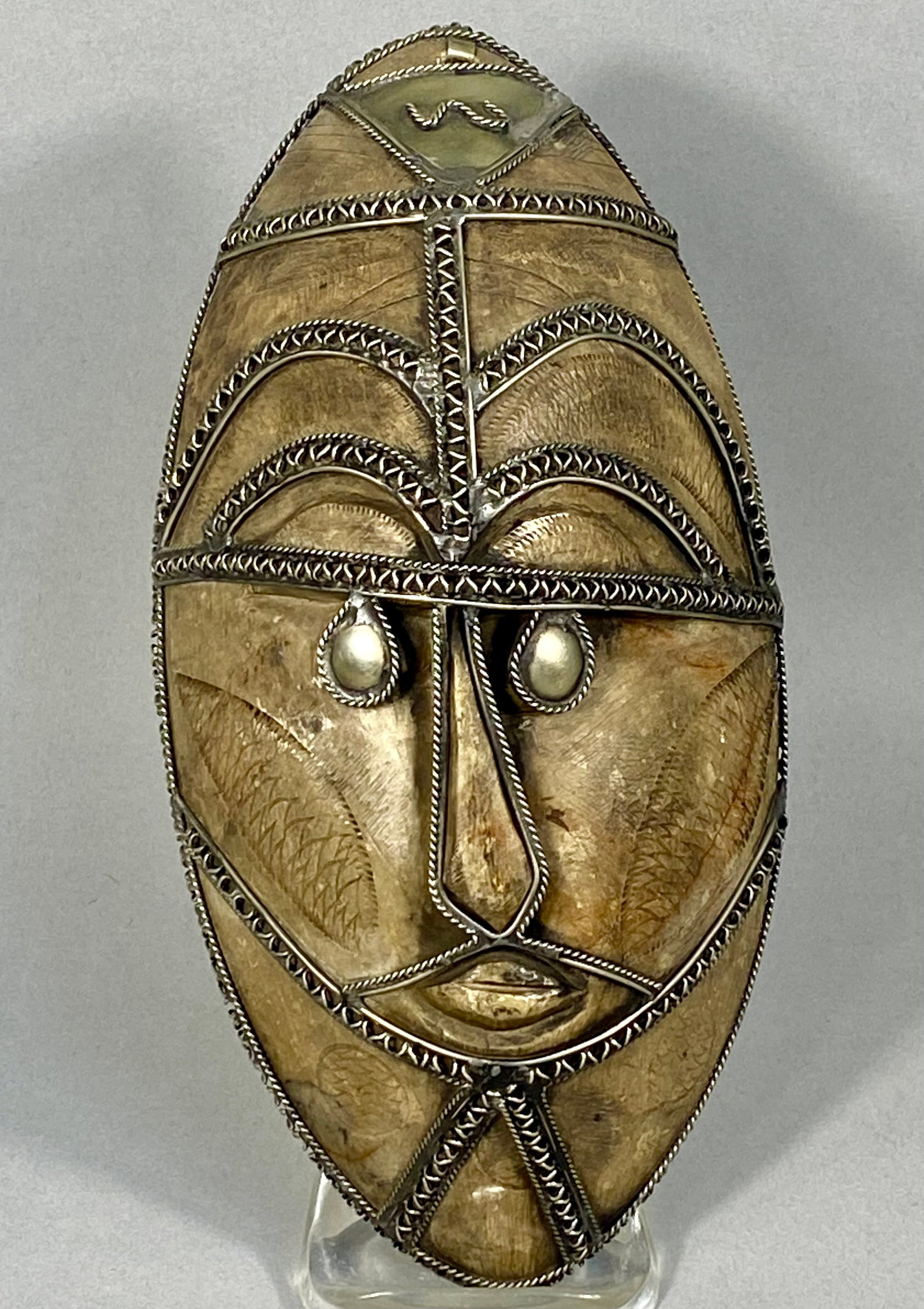 North African Style Carved Bone and Metal Filigree Decorative Mask (1 of 5)