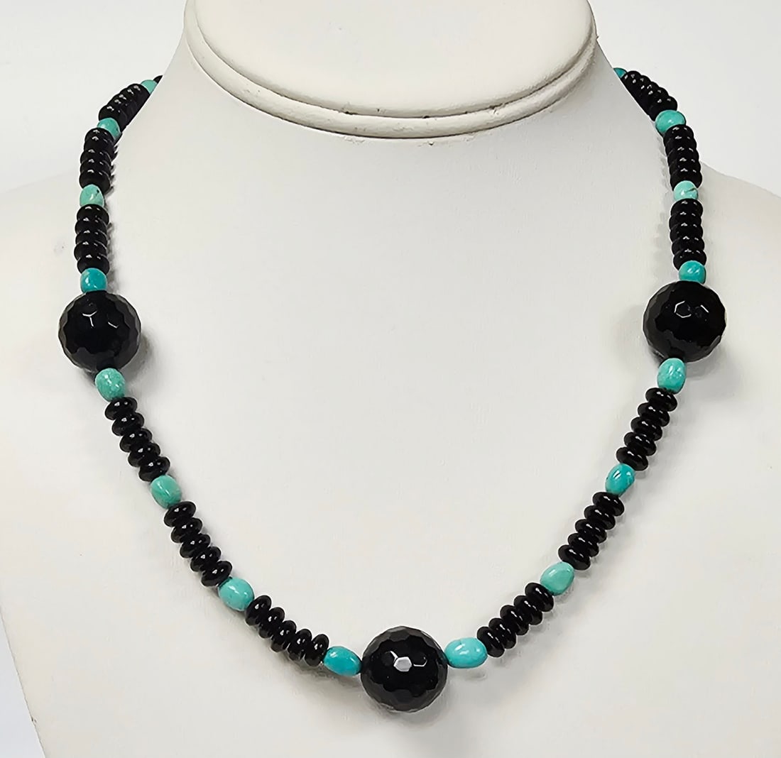 Jay King Sterling Black Chalcedony & Turquoise Necklace (1 of 6)