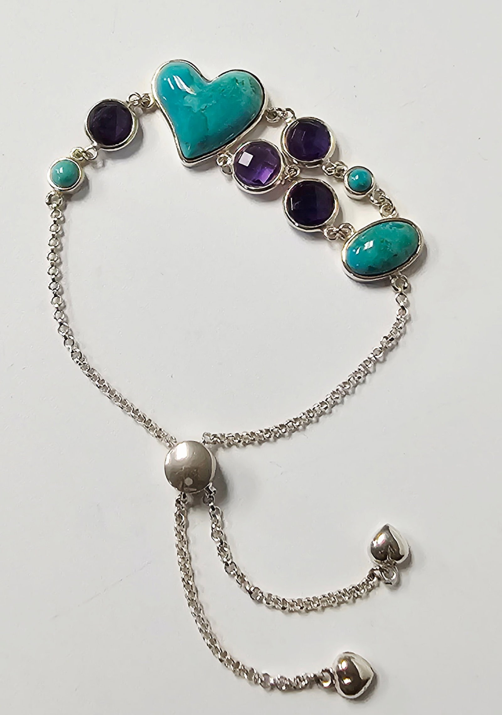 Jay King Sterling Turquoise & Amethyst Bracelet 14.0 Grams (1 of 9)
