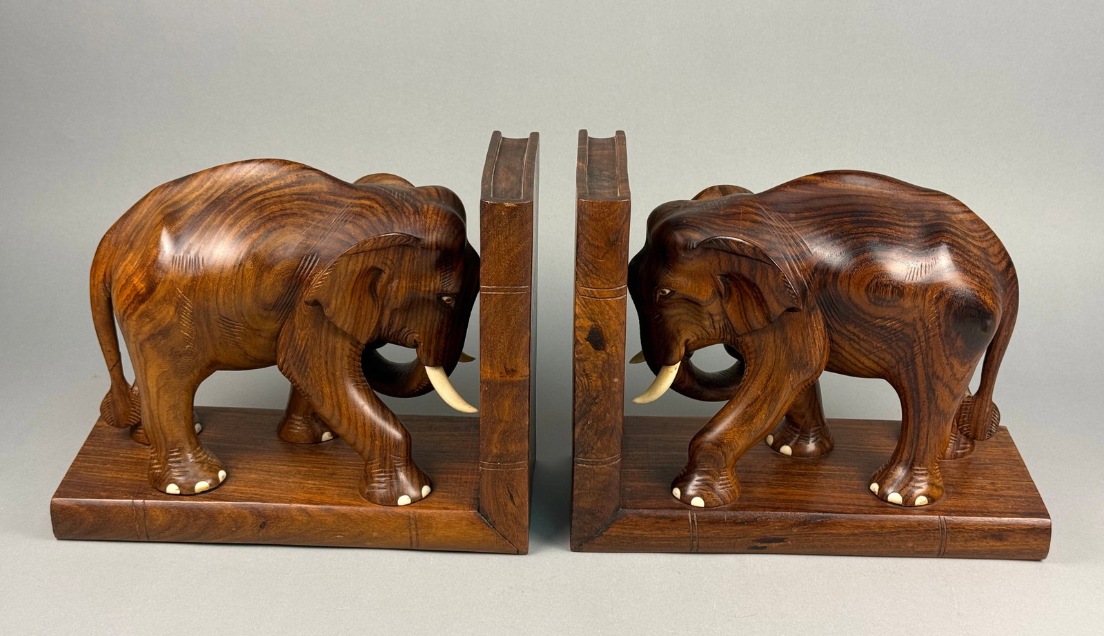A Pair of Vintage Hand-Carved Rosewood Elephant Bookends (1 of 11)