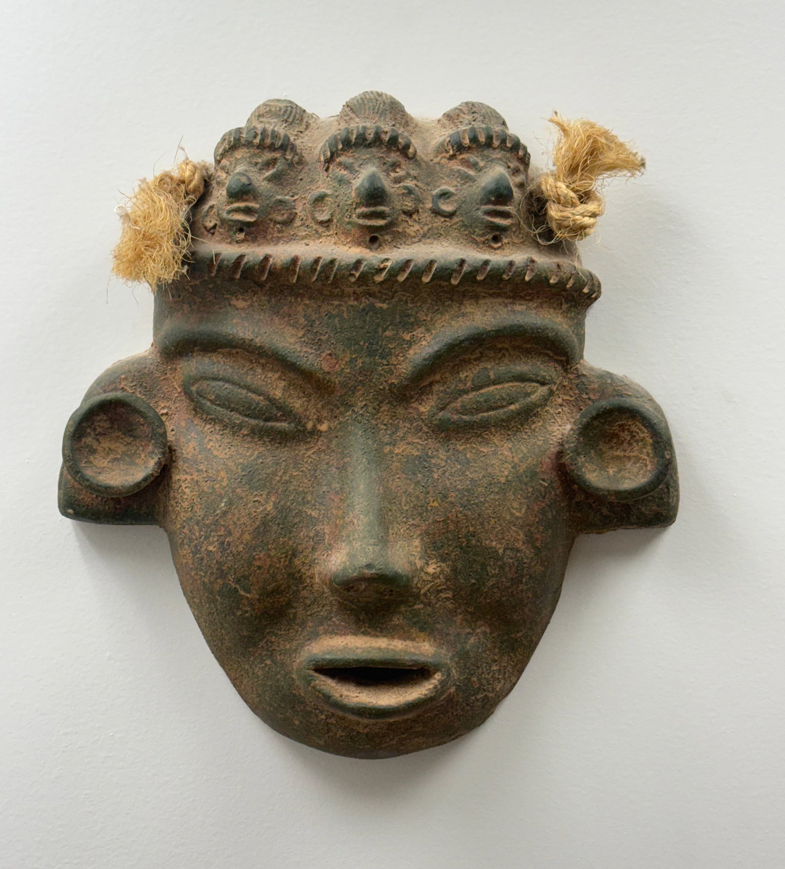 Large Terracotta Mask with Crown of Three Faces (1 of 7)