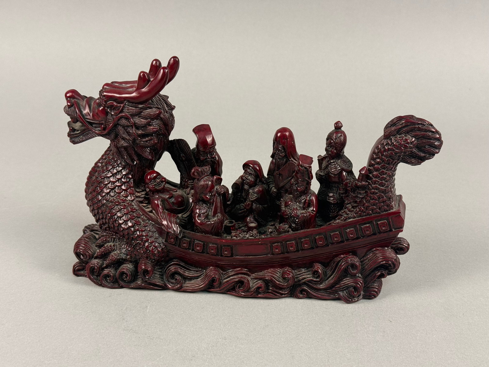 Chinese Style Molded Red Resin Dragon Treasure Ship with Seven Lucky Gods (1 of 8)
