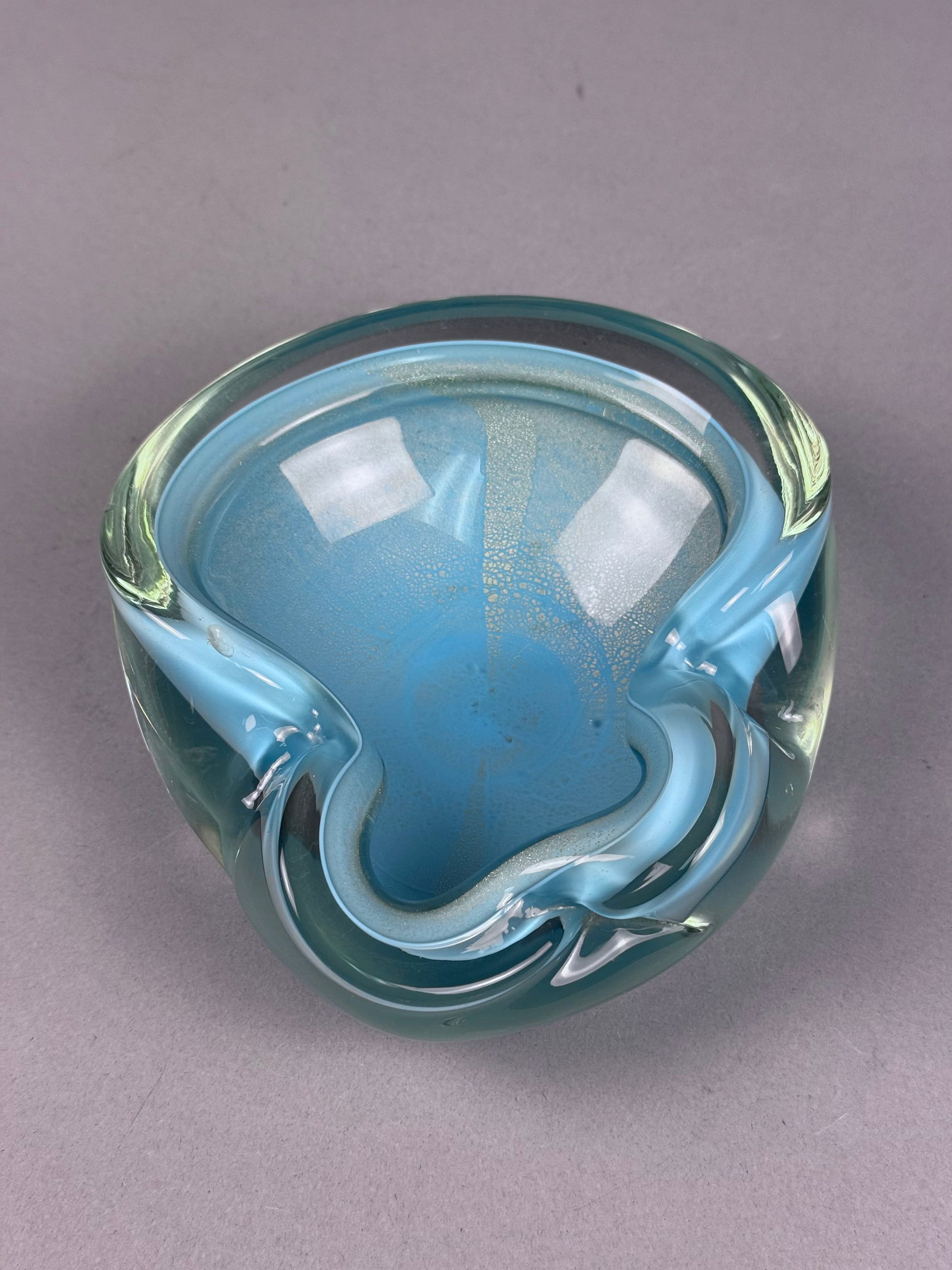 Murano Sommerso and Avventurina Blue Art Glass Tri-Lobed Ashtray (1 of 5)