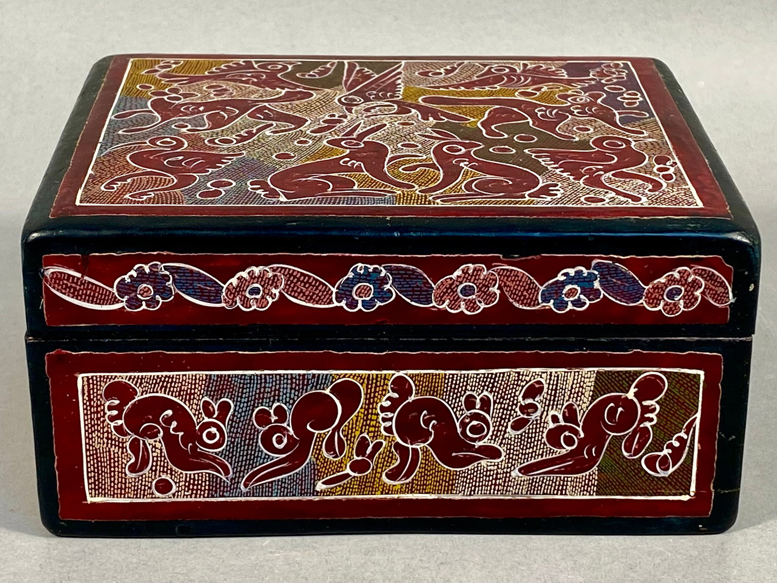 Mexican Olinala Hand-Painted Lacquer Wooden Box (1 of 6)