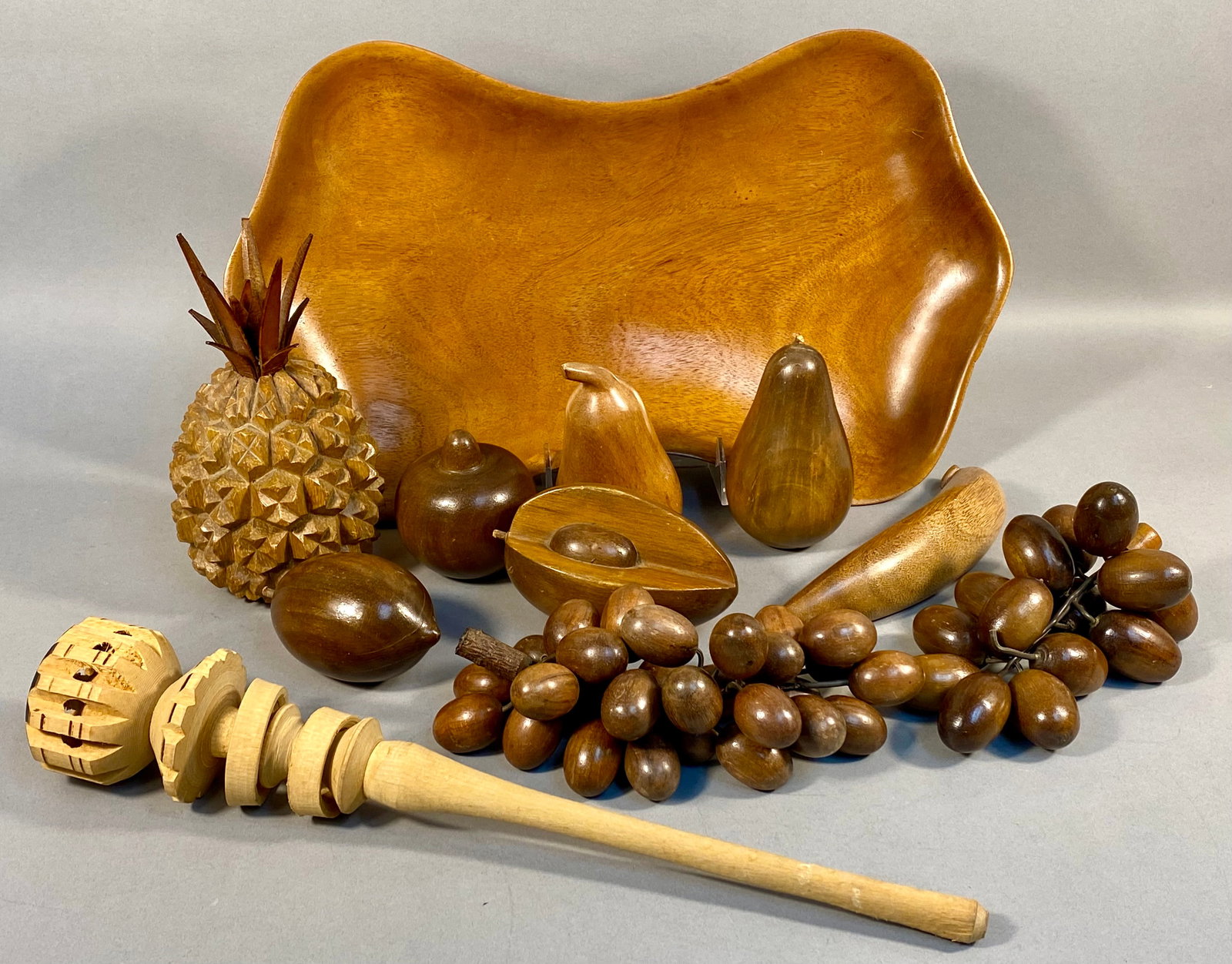 An Assortment of Mid-Century Modern Hand-Carved Monkey Pod Wood Fruit and Kitchenalia (1 of 7)