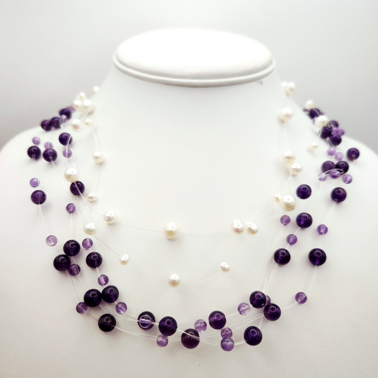JCM 14 Karat Gold Cultured Pearl & Amethyst Bead Illusion Necklaces (1 of 7)