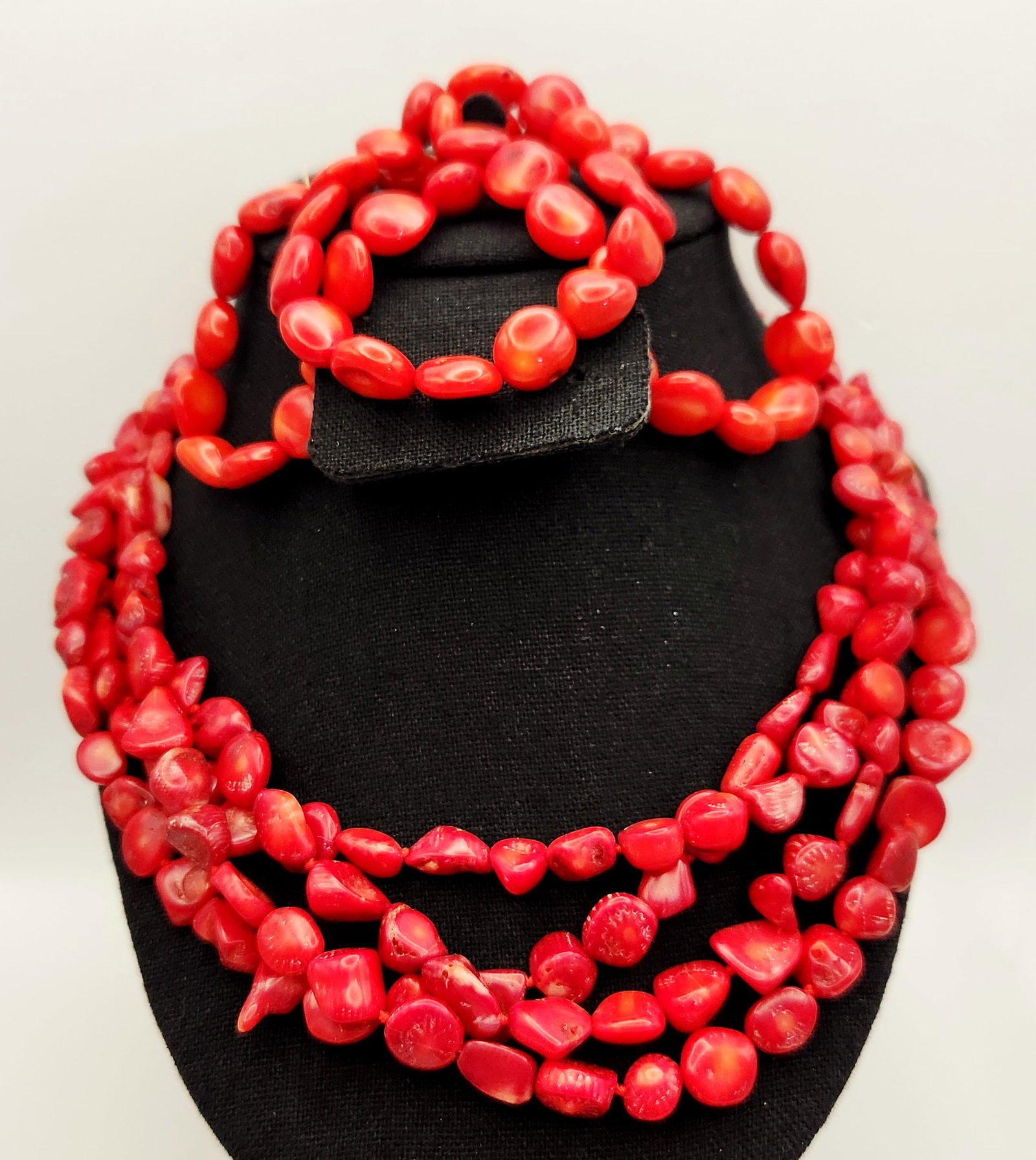 Red Coral Multi Strand Necklace & Three Stretch Bracelets (1 of 11)