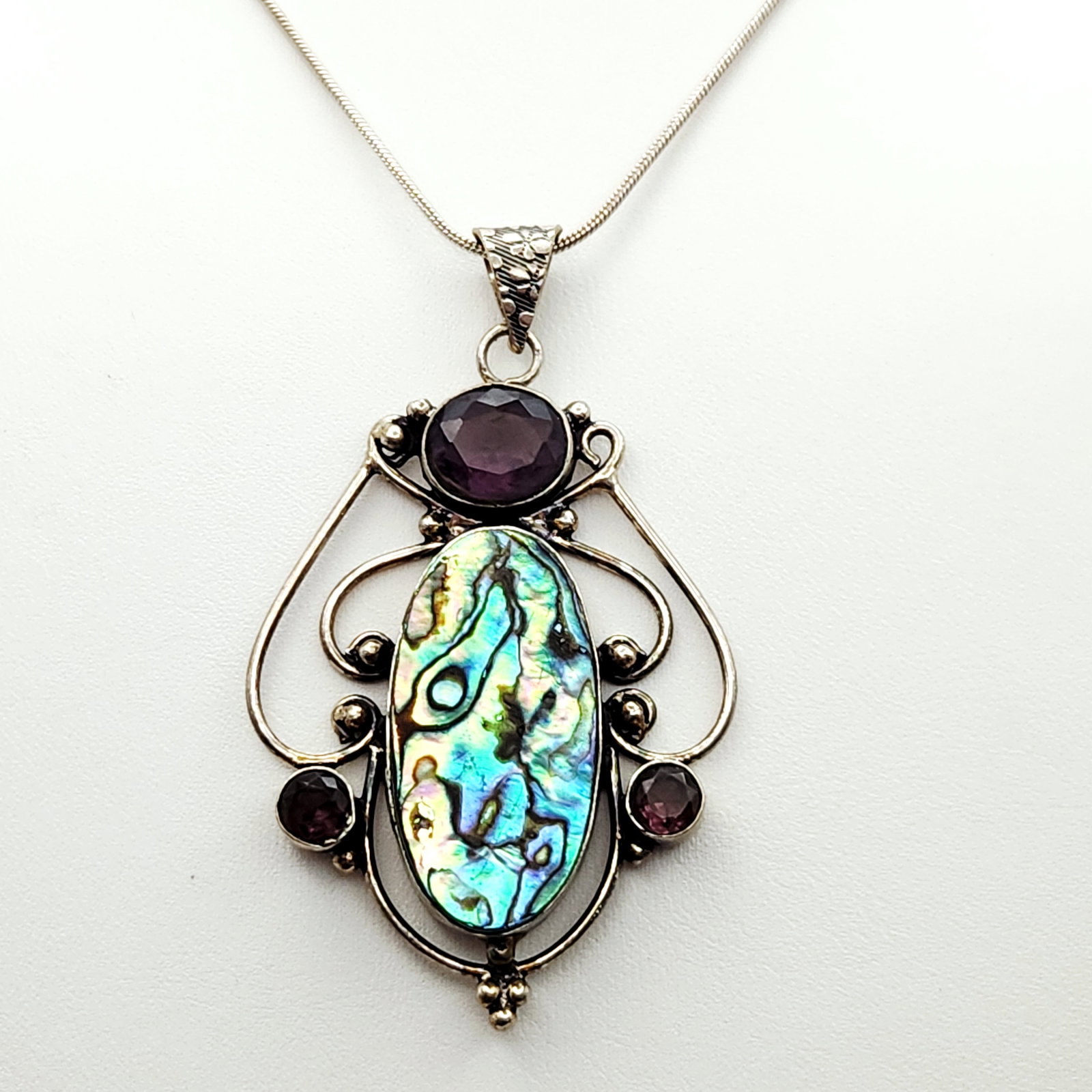 Sterling Abalone & Amethyst Necklace 17.5 Grams (1 of 8)