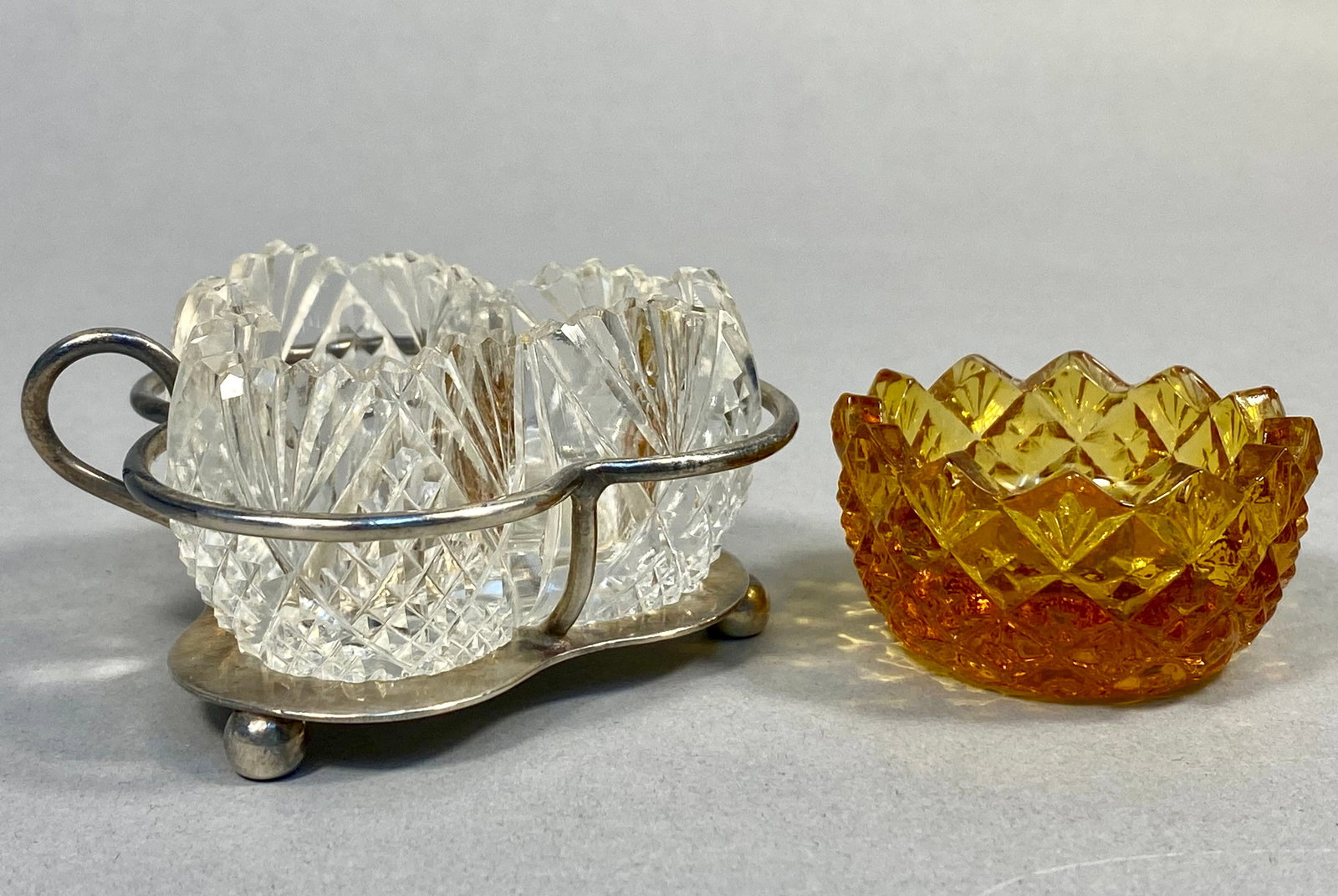 Two Antique Cut Glass Salt Cellars including Victorian Sterling Silver Mounted Example (1 of 11)