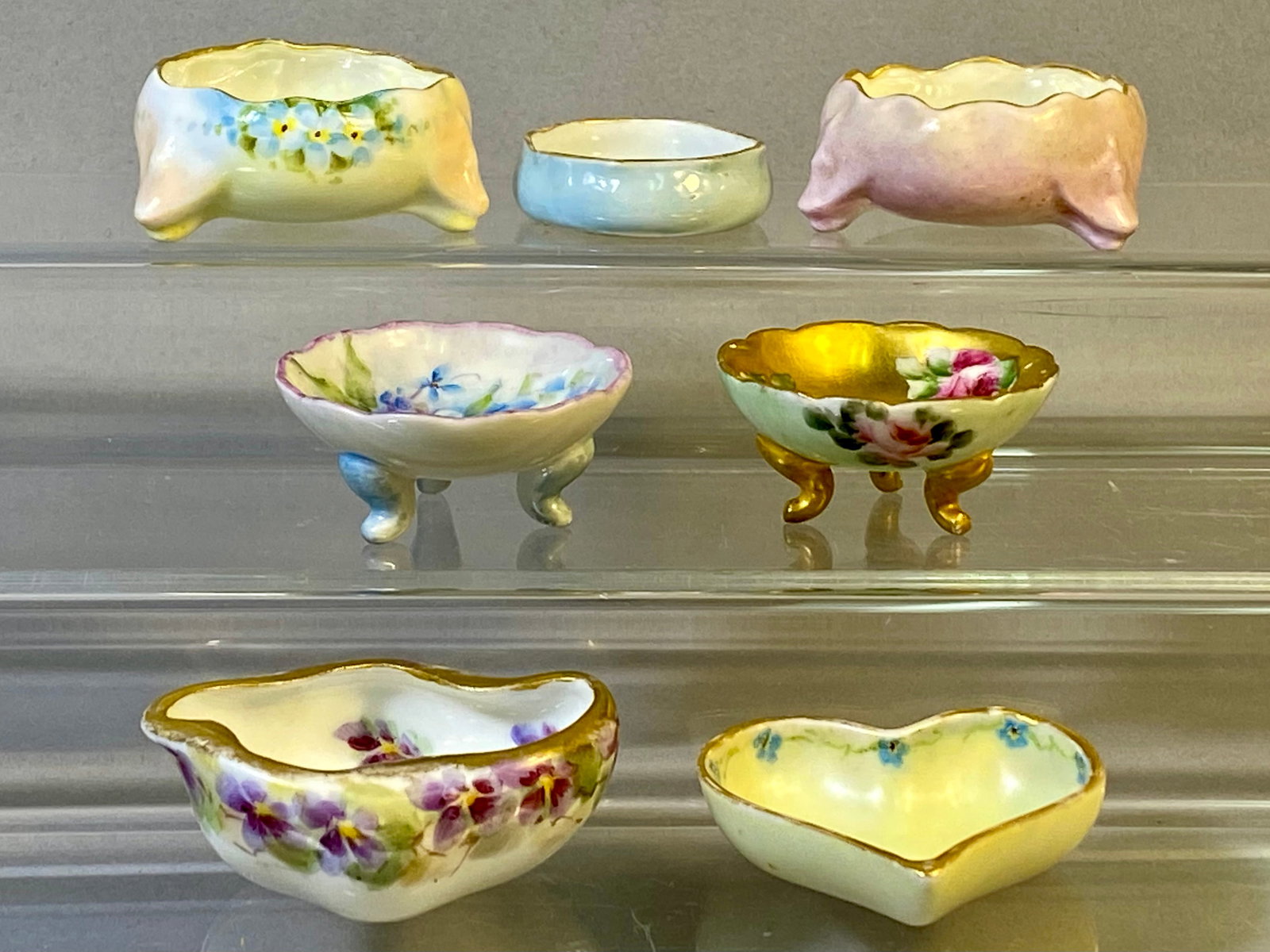 A Collection of Seven Hand-Painted Porcelain Open Salt Cellars and Miniature Dishes (1 of 10)