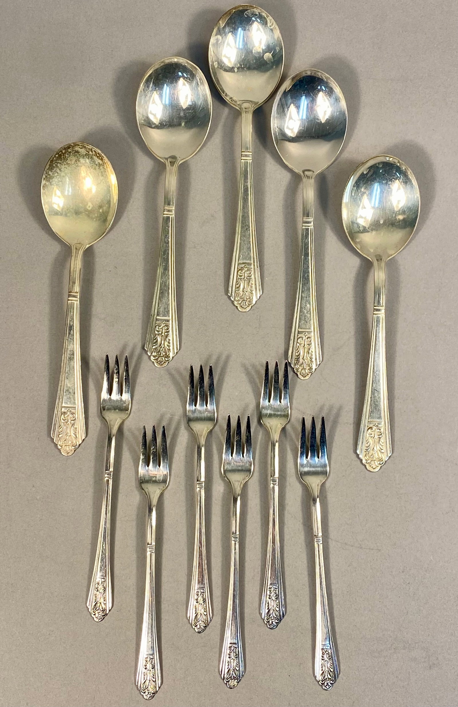 An 11-Piece Set of Royal Saxony Silver Plate Flatware (1 of 5)