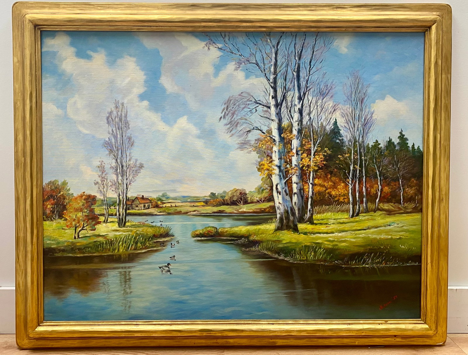 Nelson, Autumnal River Landscape with Birch Trees, Oil on Canvas, 1959 (1 of 8)