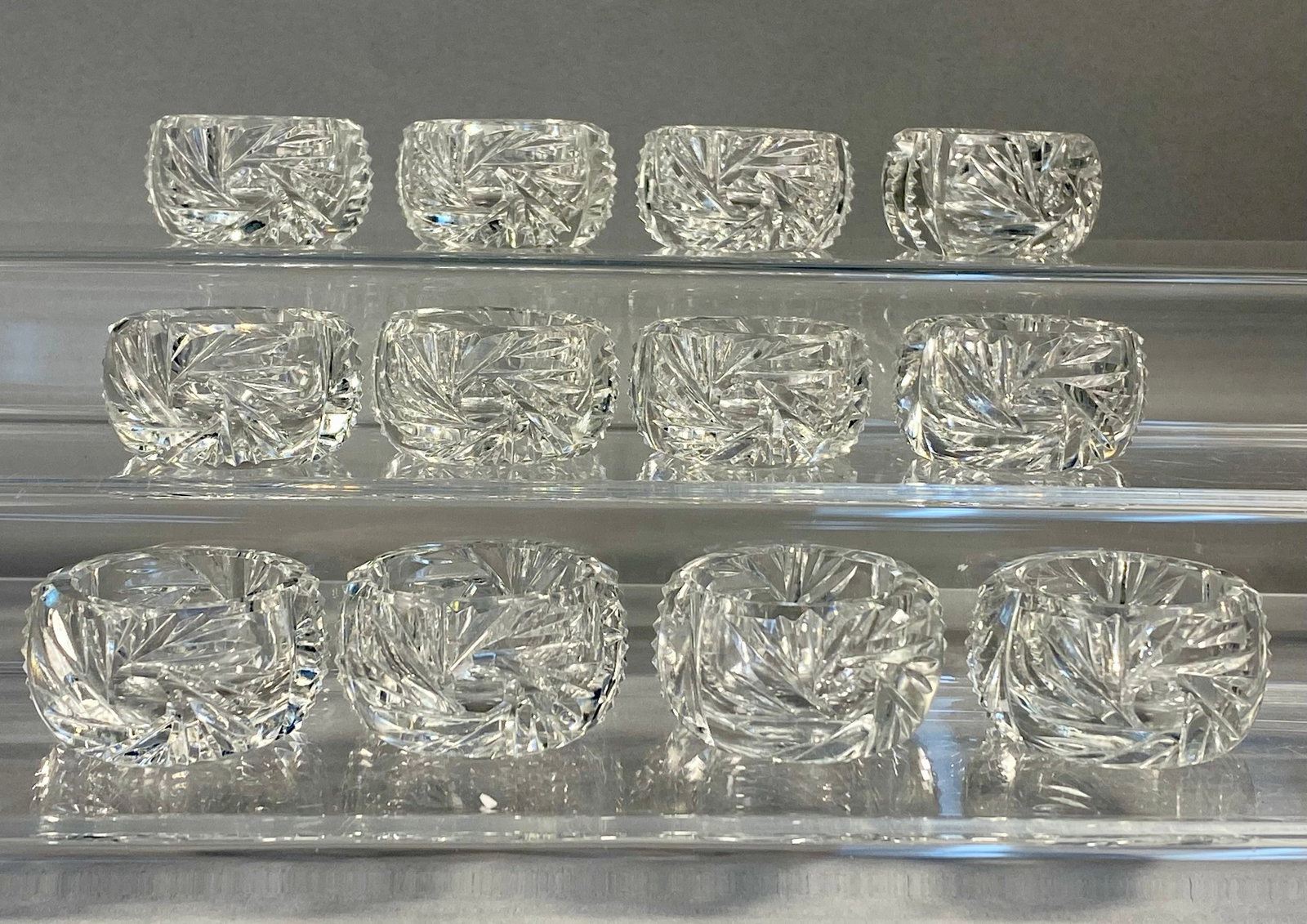 Set of 12 Cut Glass Open Salts in the Pinwheel Pattern (1 of 4)