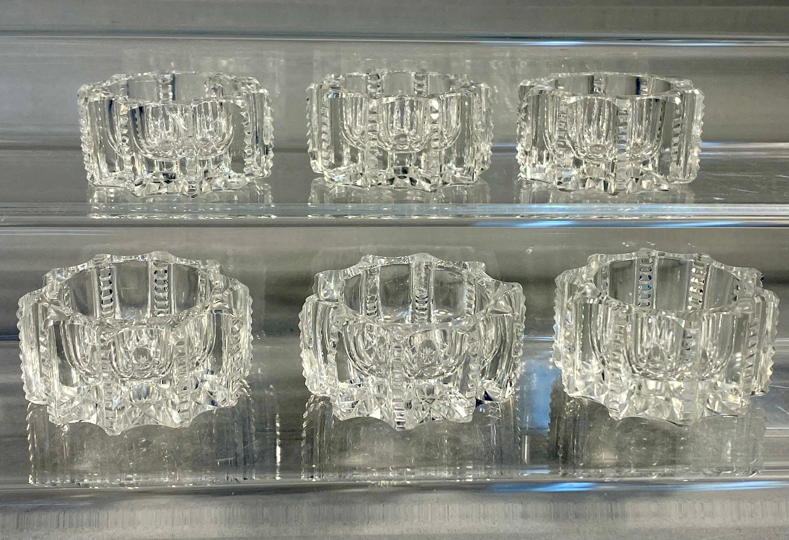 A Set of Six Cut Glass Salt Cellars Attributed to Kosta Boda in the Polar Pattern (1 of 4)