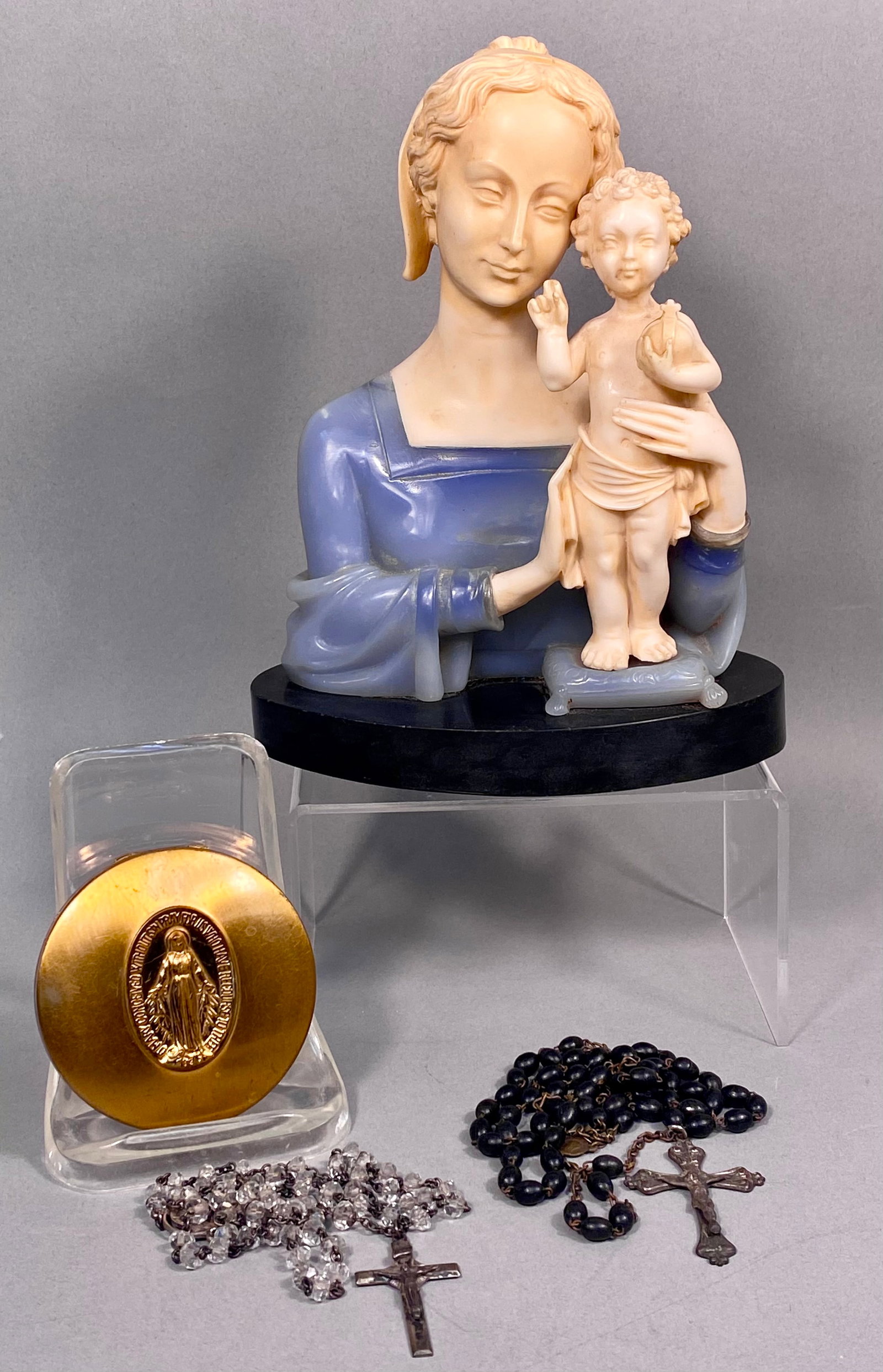 Italian Bianchi Madonna and Child Figurine with Three Rosaries and Case (1 of 10)